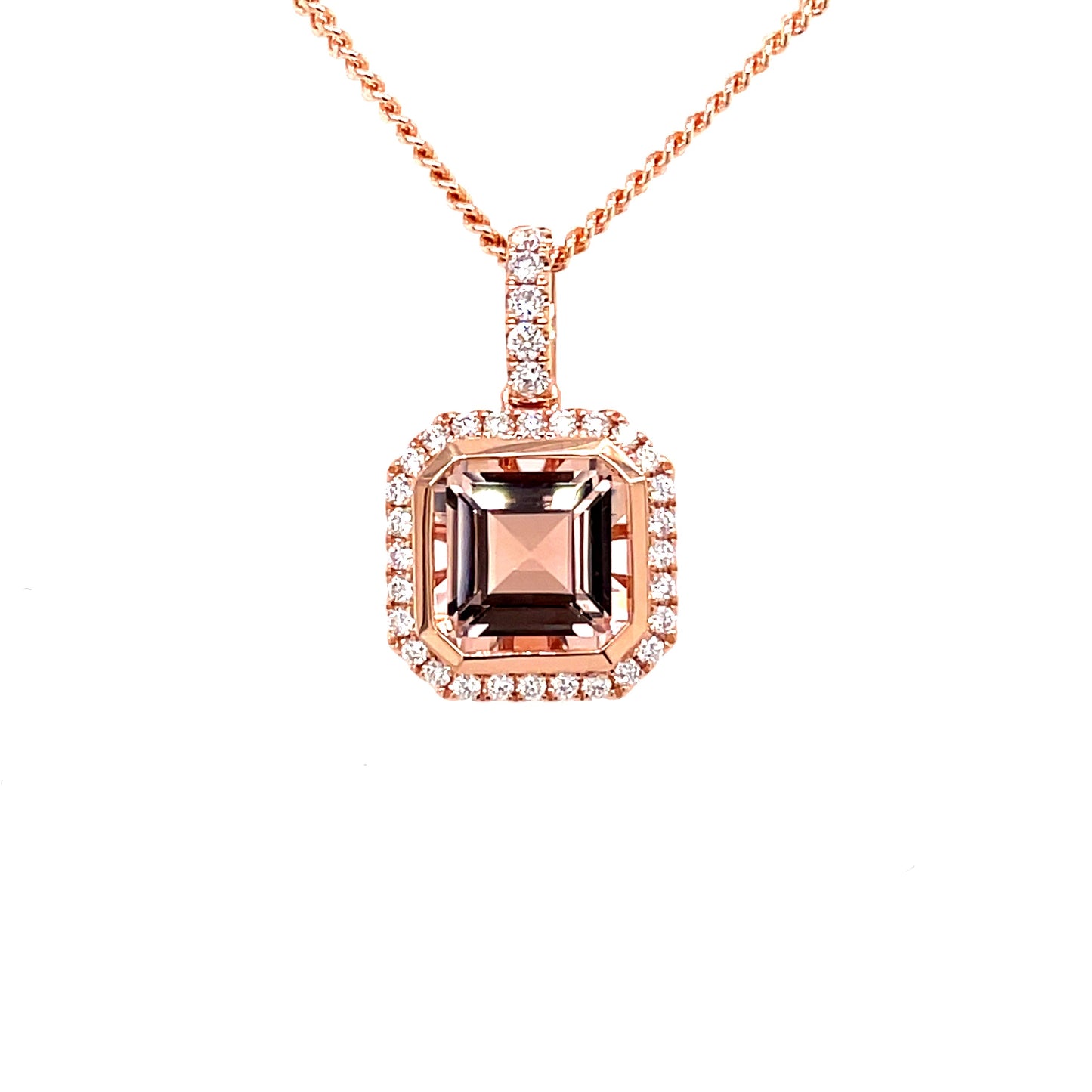 Morganite and Diamond Halo Cluster Style Pendant Gardiner Brothers
