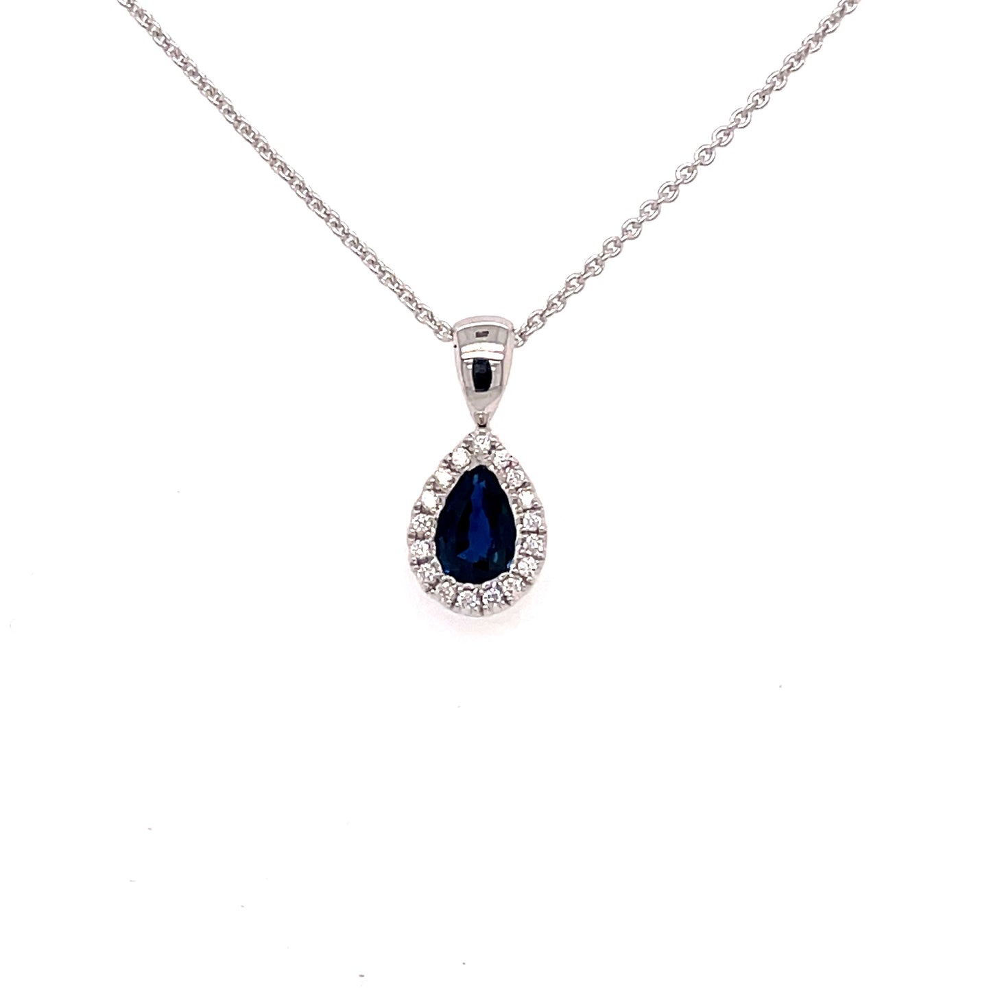 Pear Shaped Sapphire and Diamond Halo Pendant Gardiner Brothers