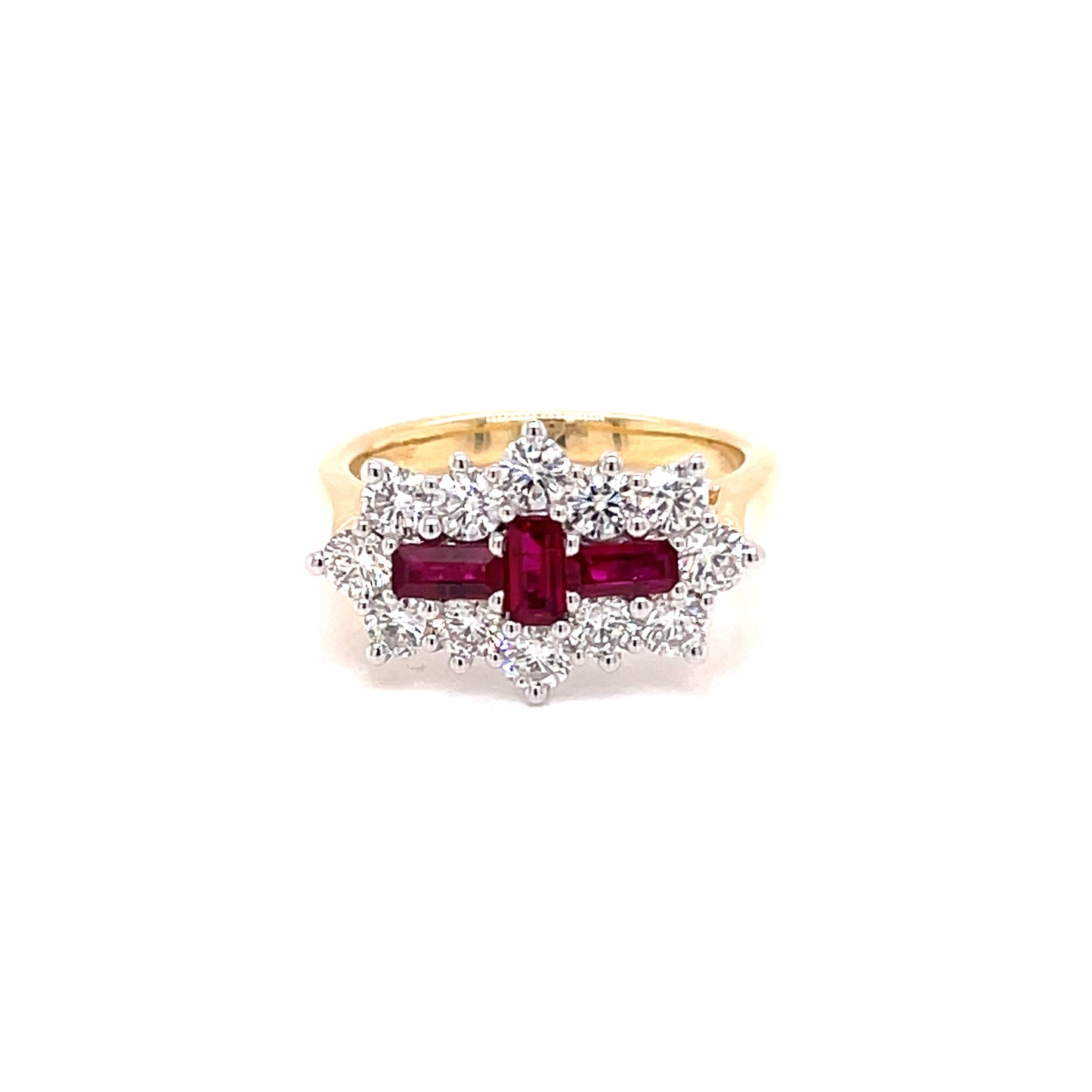 Yellow Gold Ruby and Diamond Cluster Style Ring Gardiner Brothers
