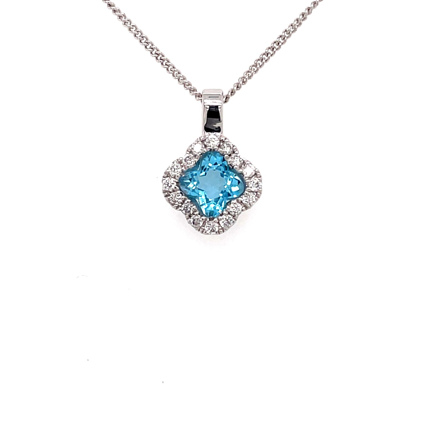 Blue Topaz and Diamond Halo Style Pendant Gardiner Brothers