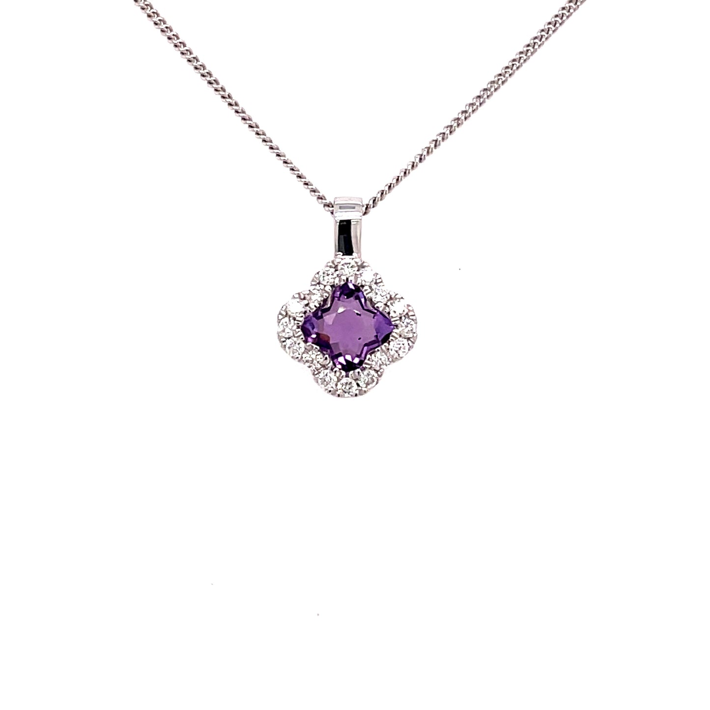 Amethyst and Diamond Halo Style Pendant Gardiner Brothers