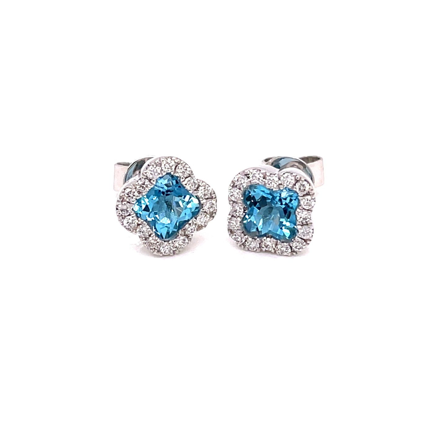 Swiss Blue Topaz and Diamond Halo Style Earrings Gardiner Brothers