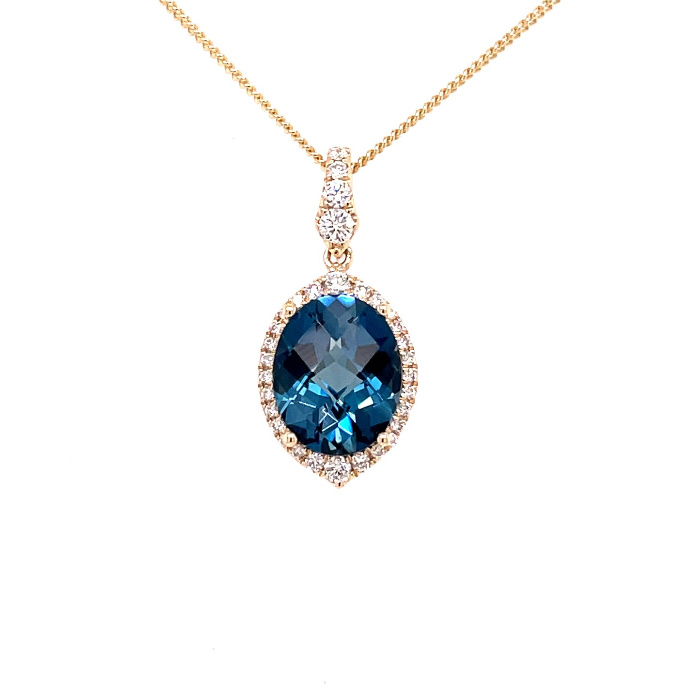 London Blue Topaz and Diamond, Halo Style Pendant Gardiner Brothers