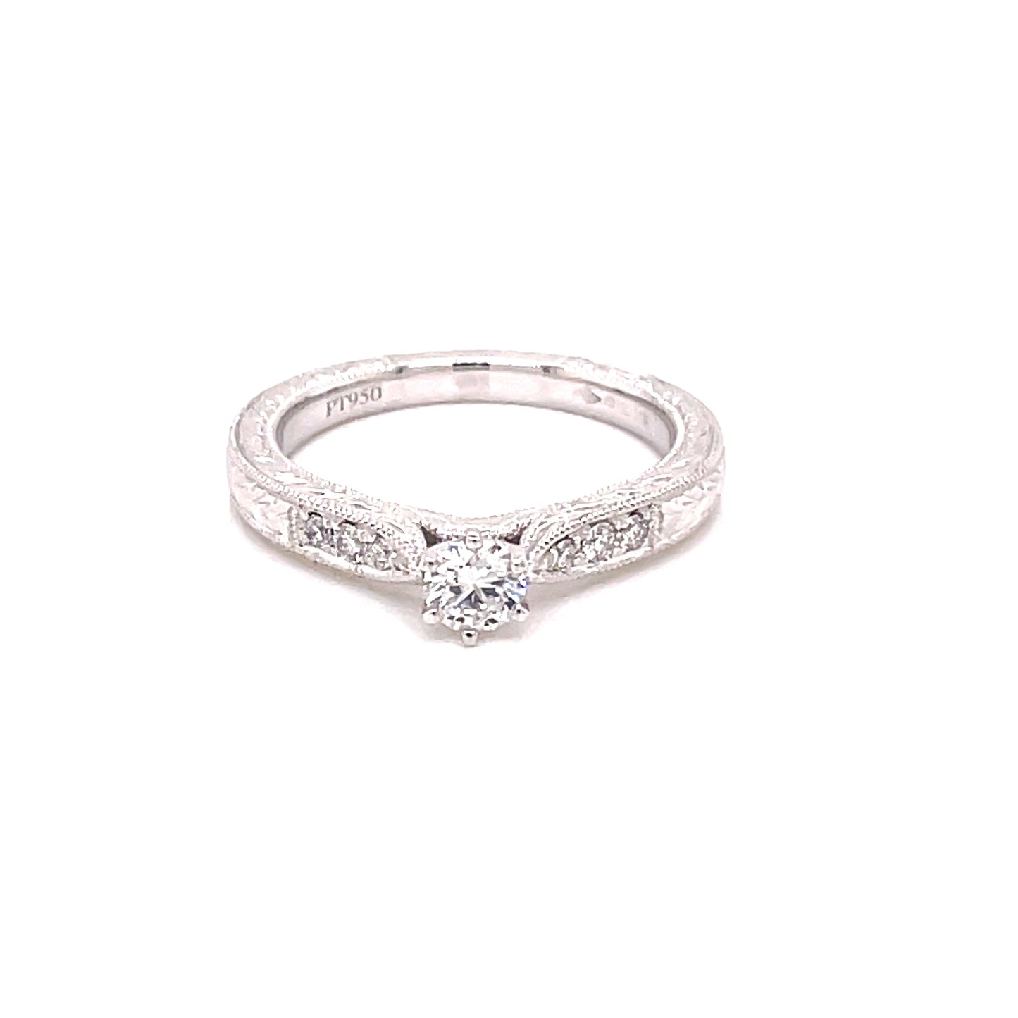 Round Brilliant Cut Diamond Solitaire with Patterned and Diamond Set Shoulders - 0.35cts Gardiner Brothers