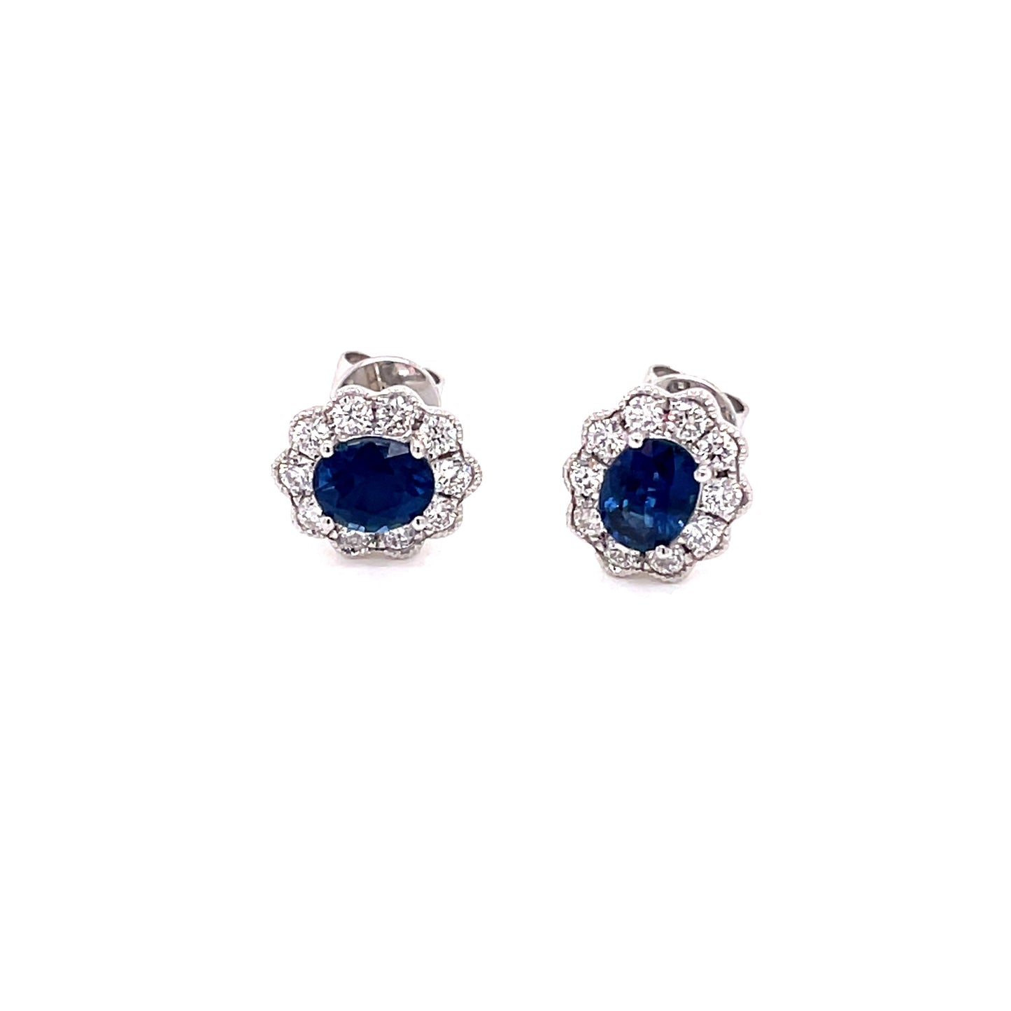 Sapphire and Round Brilliant Cut Diamond Cluster Style Earrings Gardiner Brothers