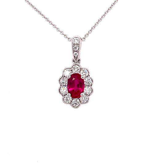 Ruby and Round Brilliant Cut Diamond, Vintage Style Cluster Pendant  Gardiner Brothers