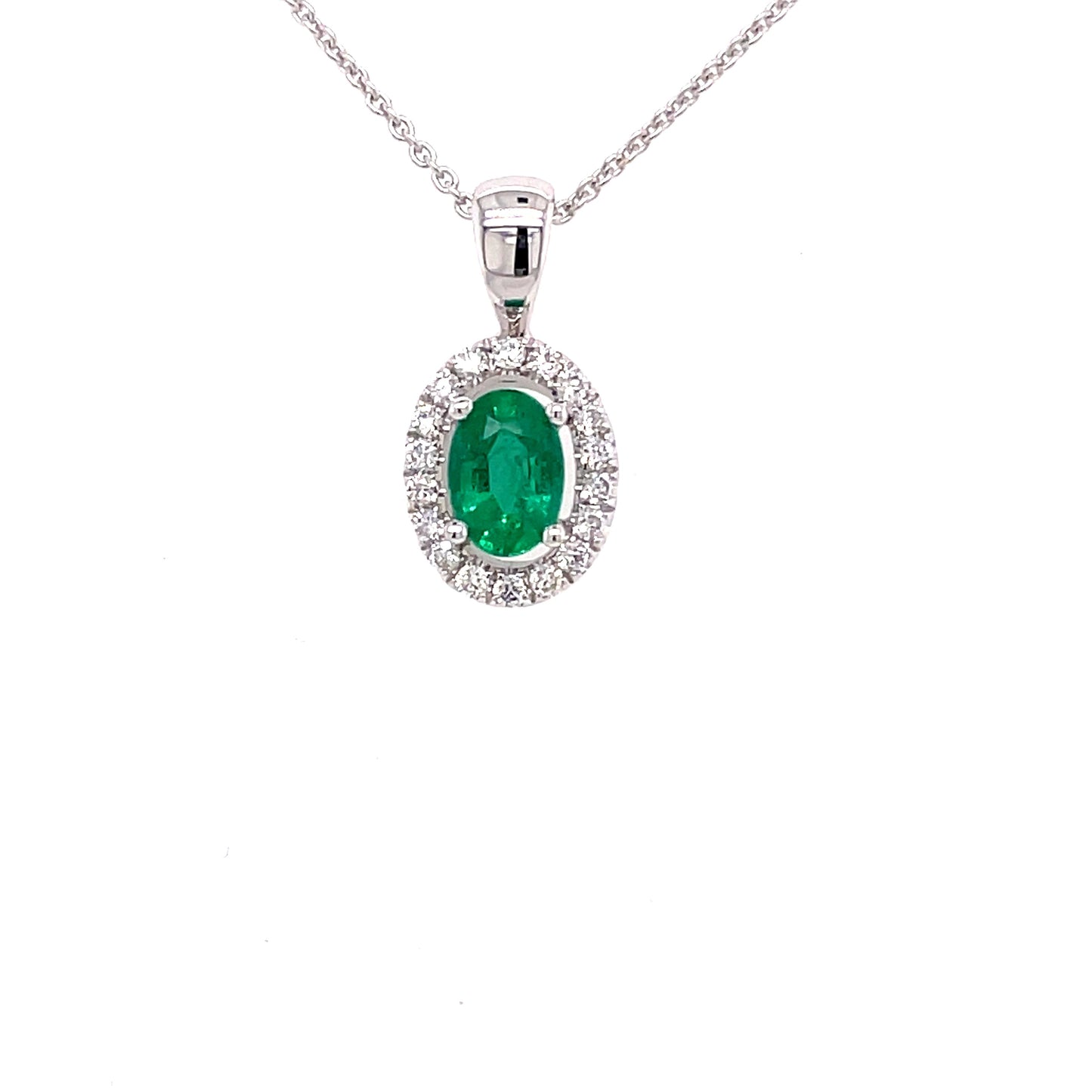 Emerald and Round Brilliant Cut Diamond Halo Style Pendant Gardiner Brothers