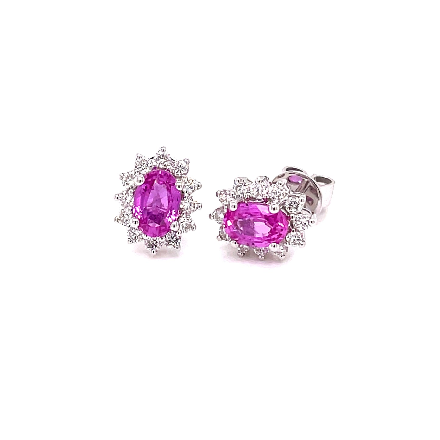 Pink Sapphire and Round Brilliant Cut Diamond Cluster Earrings Gardiner Brothers