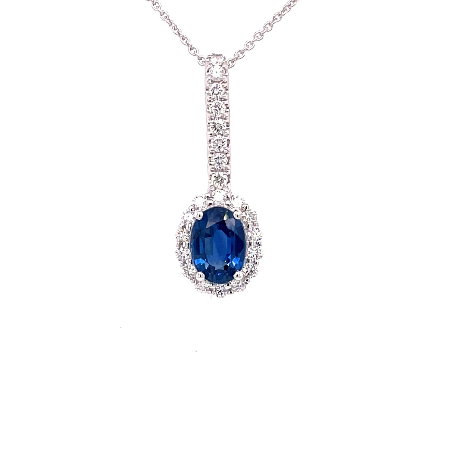 Sapphire and Diamond Drop Halo Pendant Gardiner Brothers