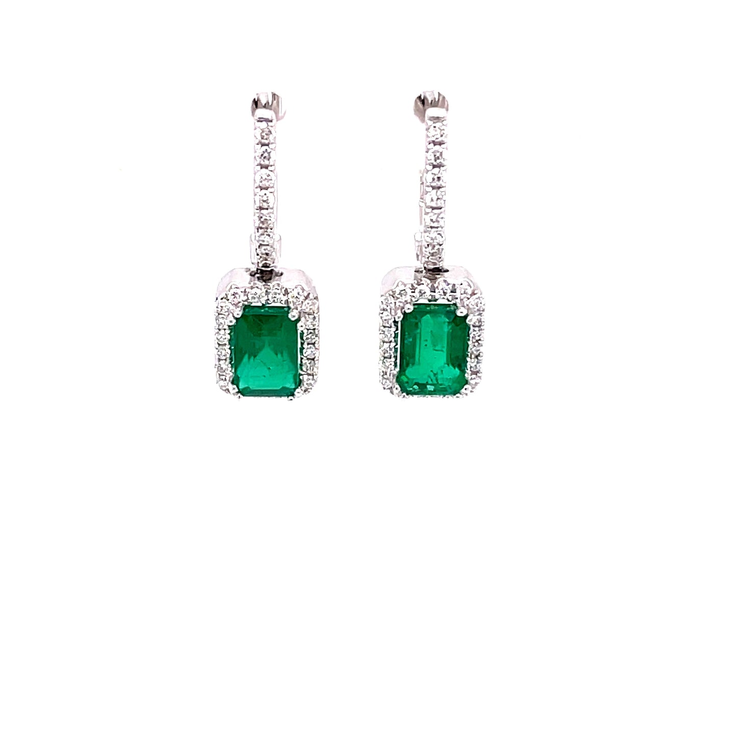 Emerald and Diamond Halo Style Drop Earrings Gardiner Brothers