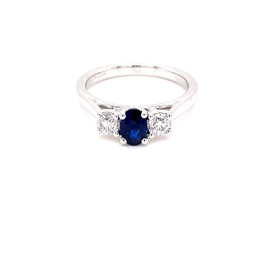 Sapphire and Round Brilliant Cut Diamond 3 Stone Ring  Gardiner Brothers