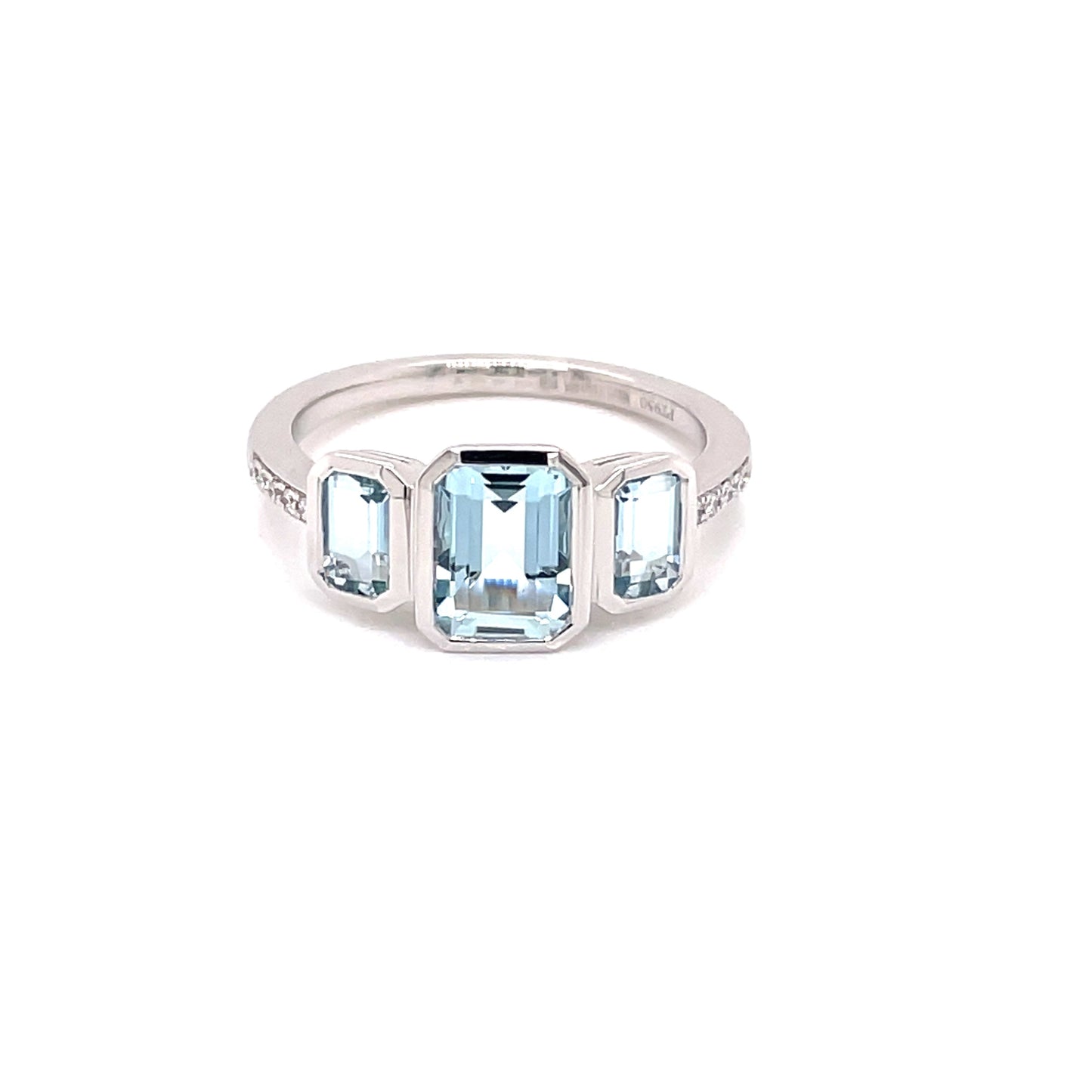 Aquamarine 3 Stone Ring with Diamond Set Shoulders Gardiner Brothers