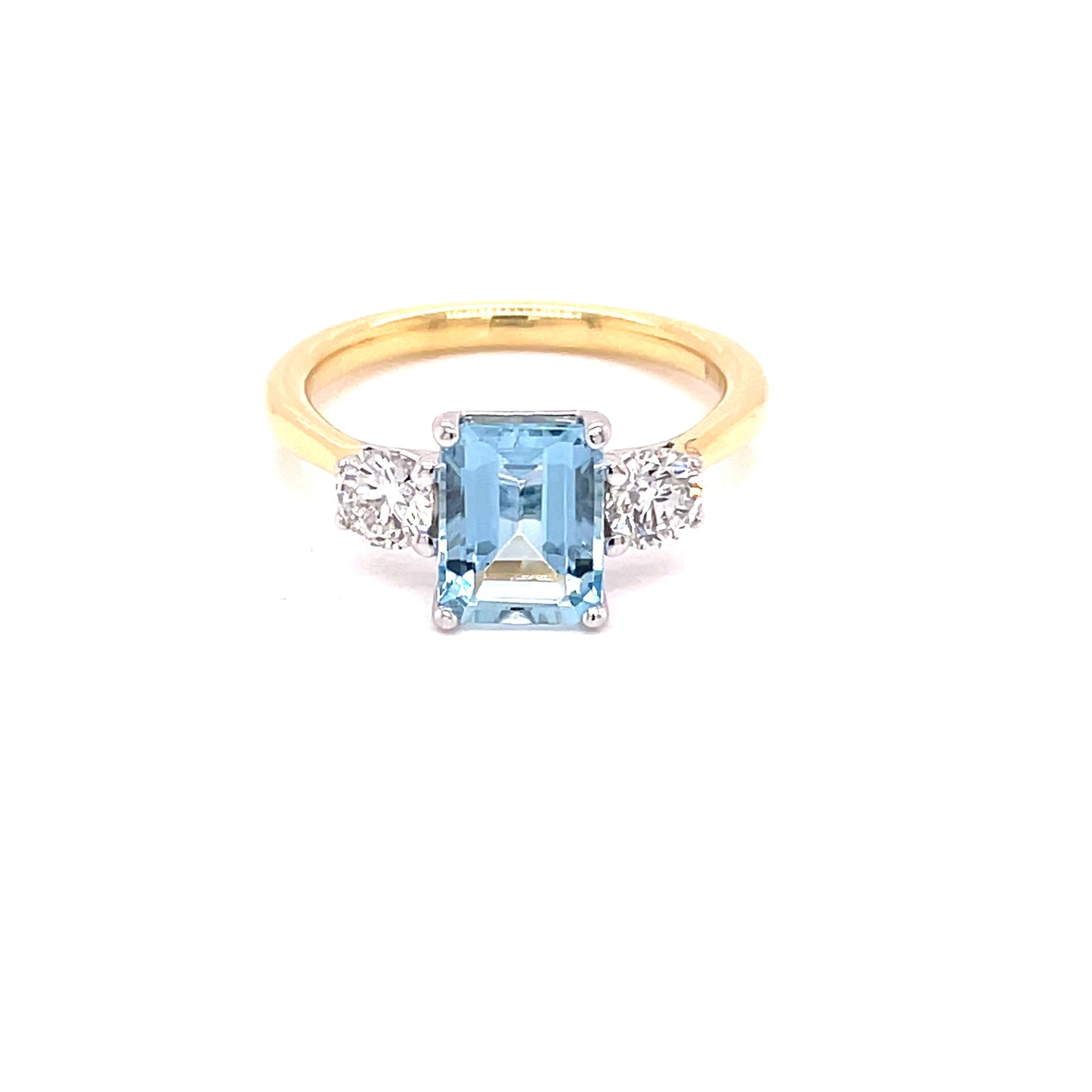 Aquamarine and Round Brilliant Cut Diamond 3 Stone Ring Gardiner Brothers