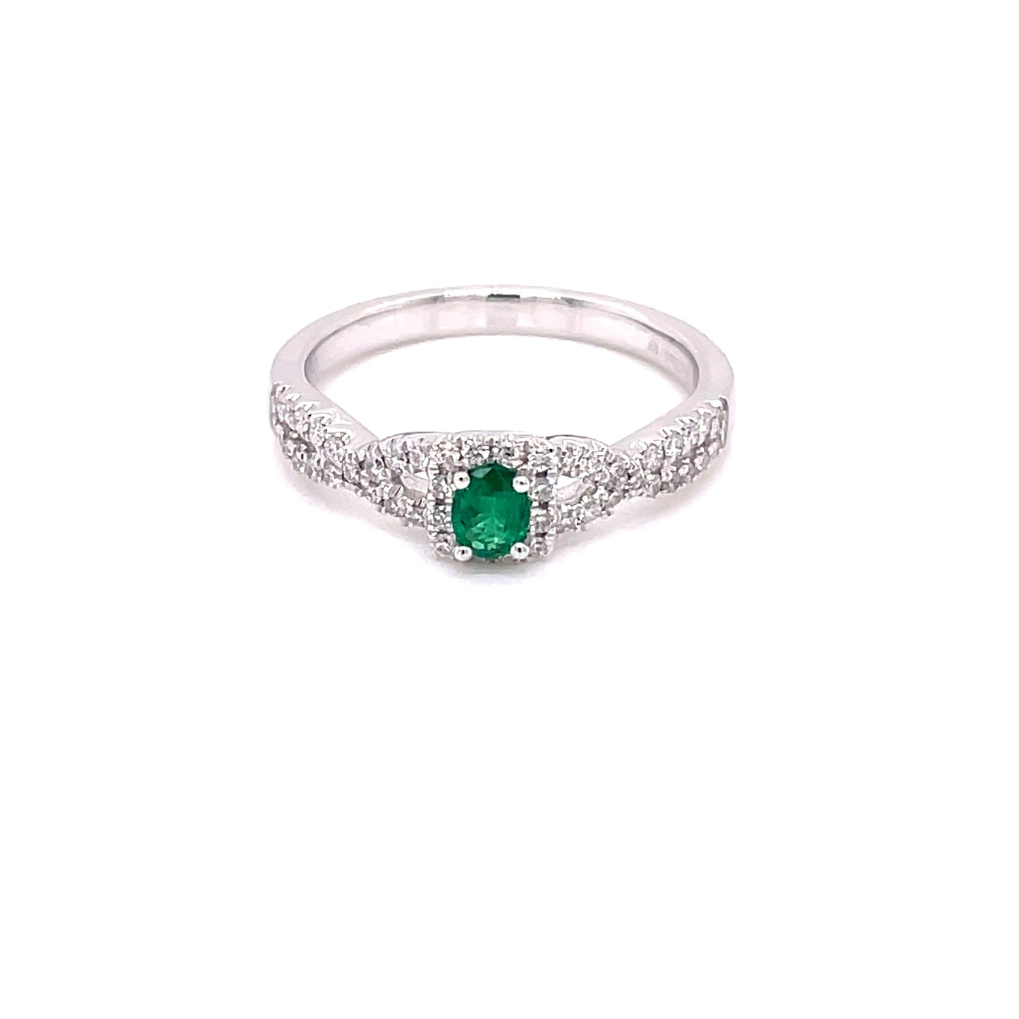 Emerald and Round Brilliant Cut Diamond Halo Style Ring Gardiner Brothers