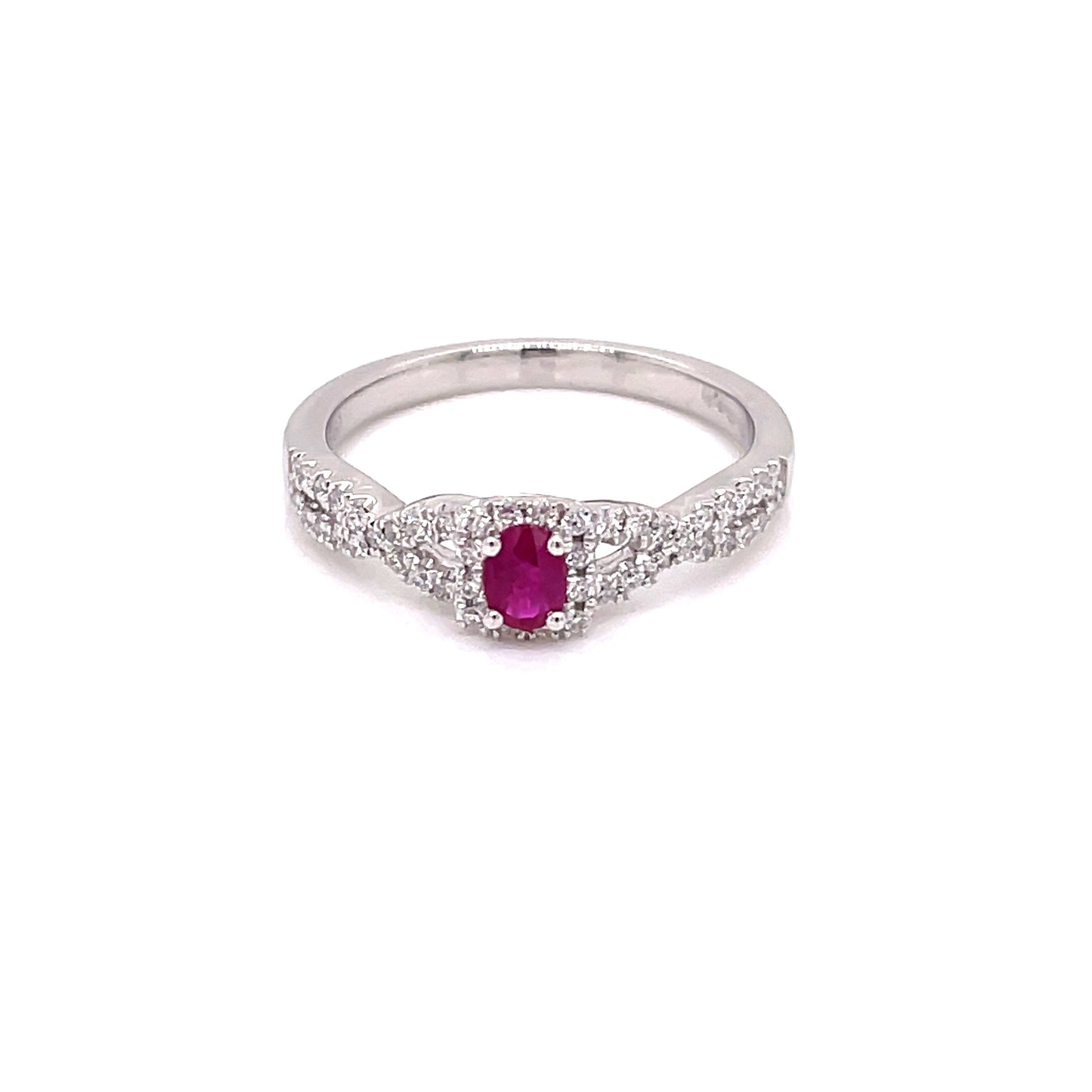 Ruby and Round Brilliant Cut Diamond Halo Style Ring Gardiner Brothers