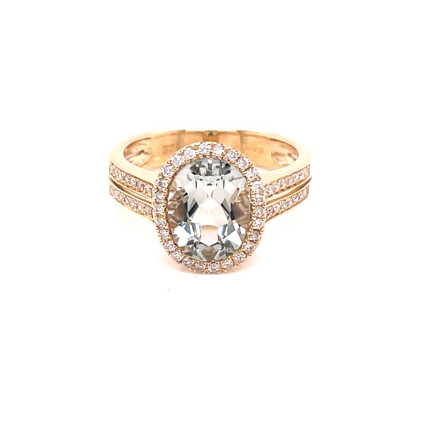 Green Amethyst and Diamond Halo Style Ring Gardiner Brothers