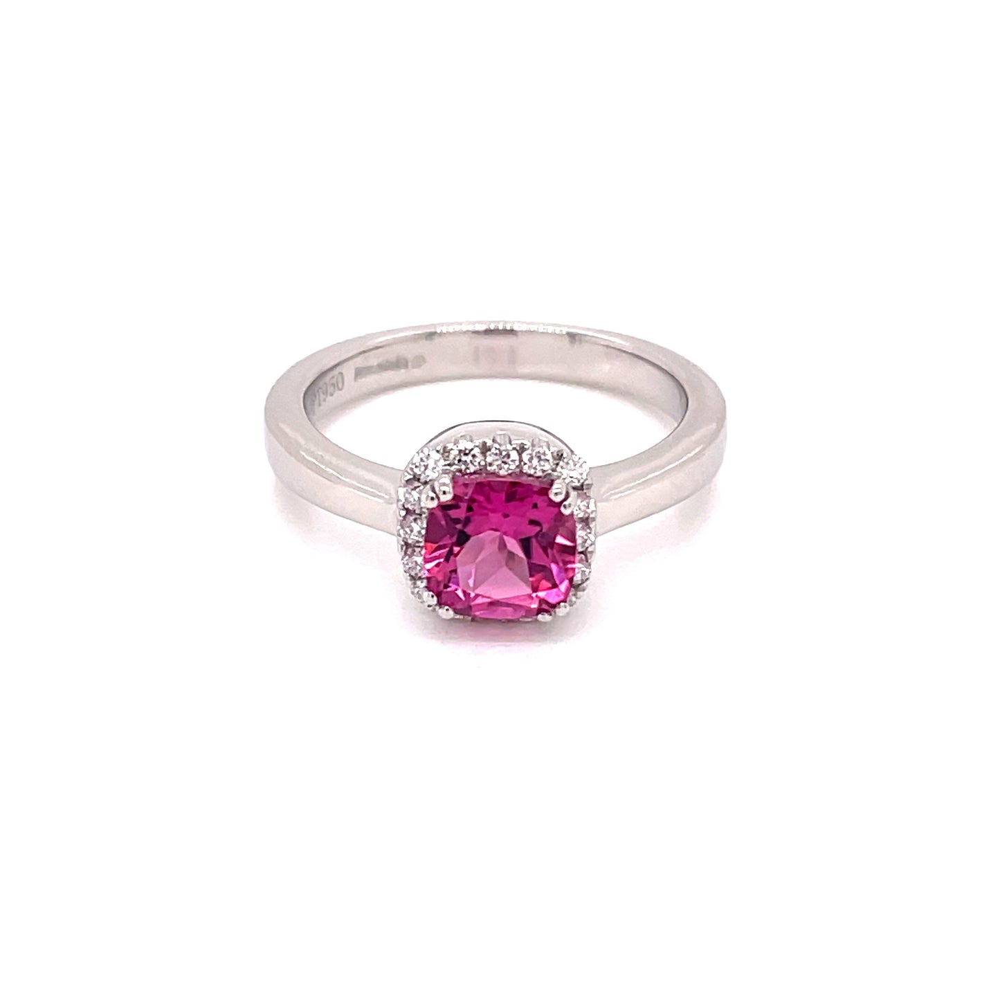 Pink Tourmaline and Round Brilliant Cut Diamond Halo Style Ring Gardiner Brothers