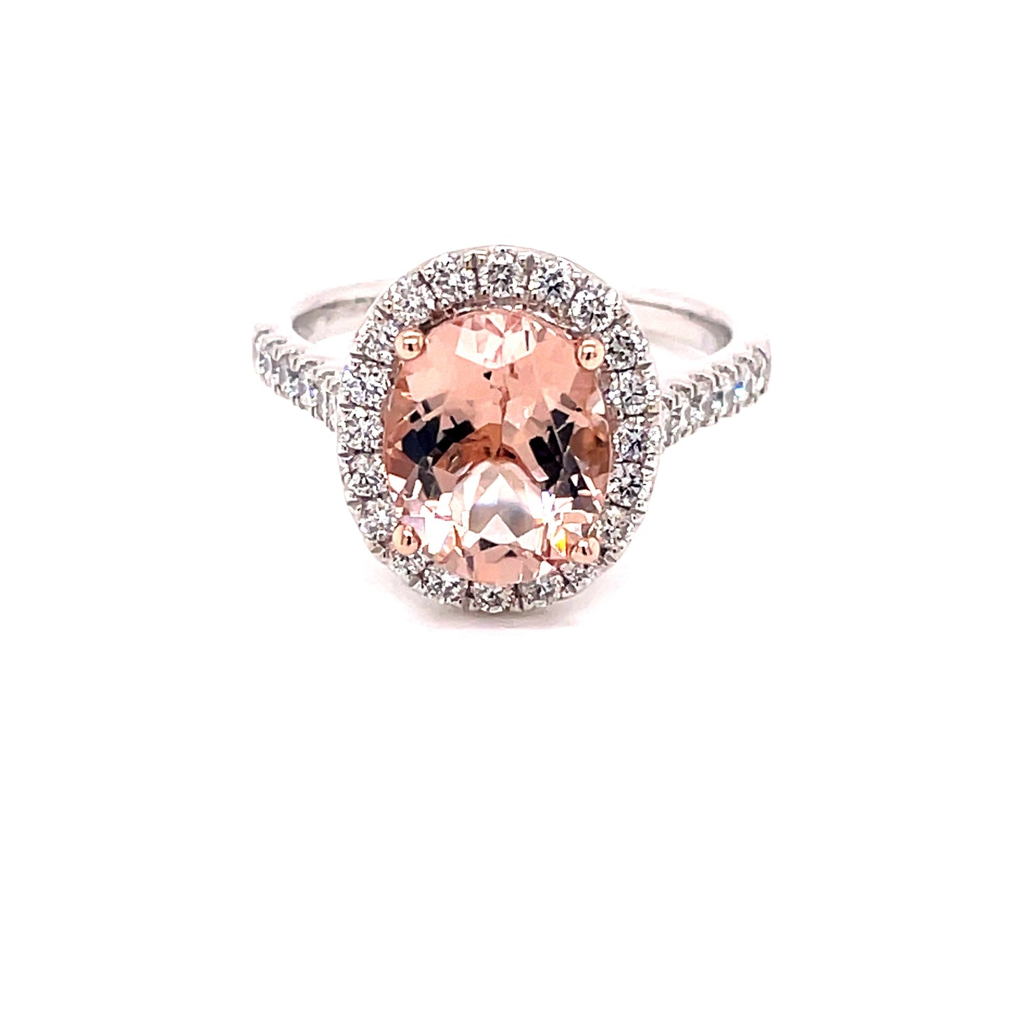 Morganite and Round Brilliant Cut Diamond Halo Style Ring Gardiner Brothers