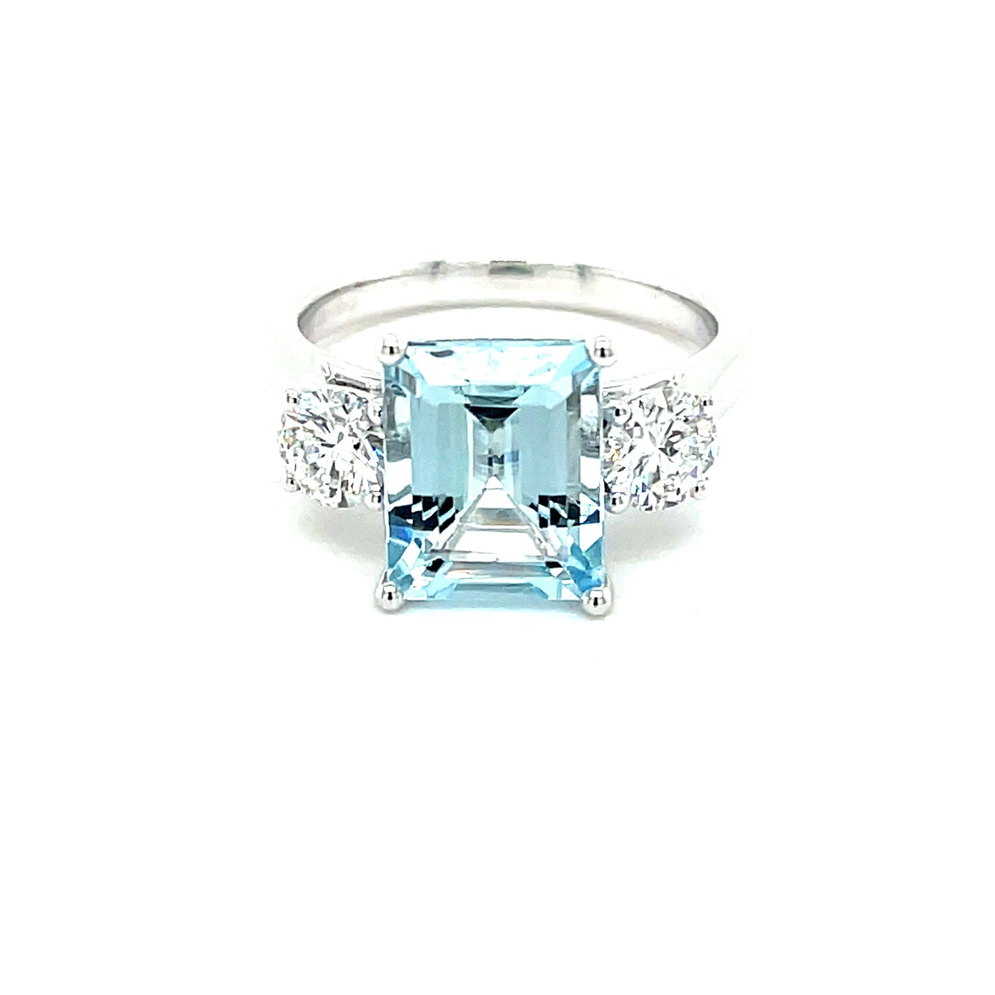 Aquamarine and Round Brilliant Cut Diamond 3 Stone Ring Gardiner Brothers
