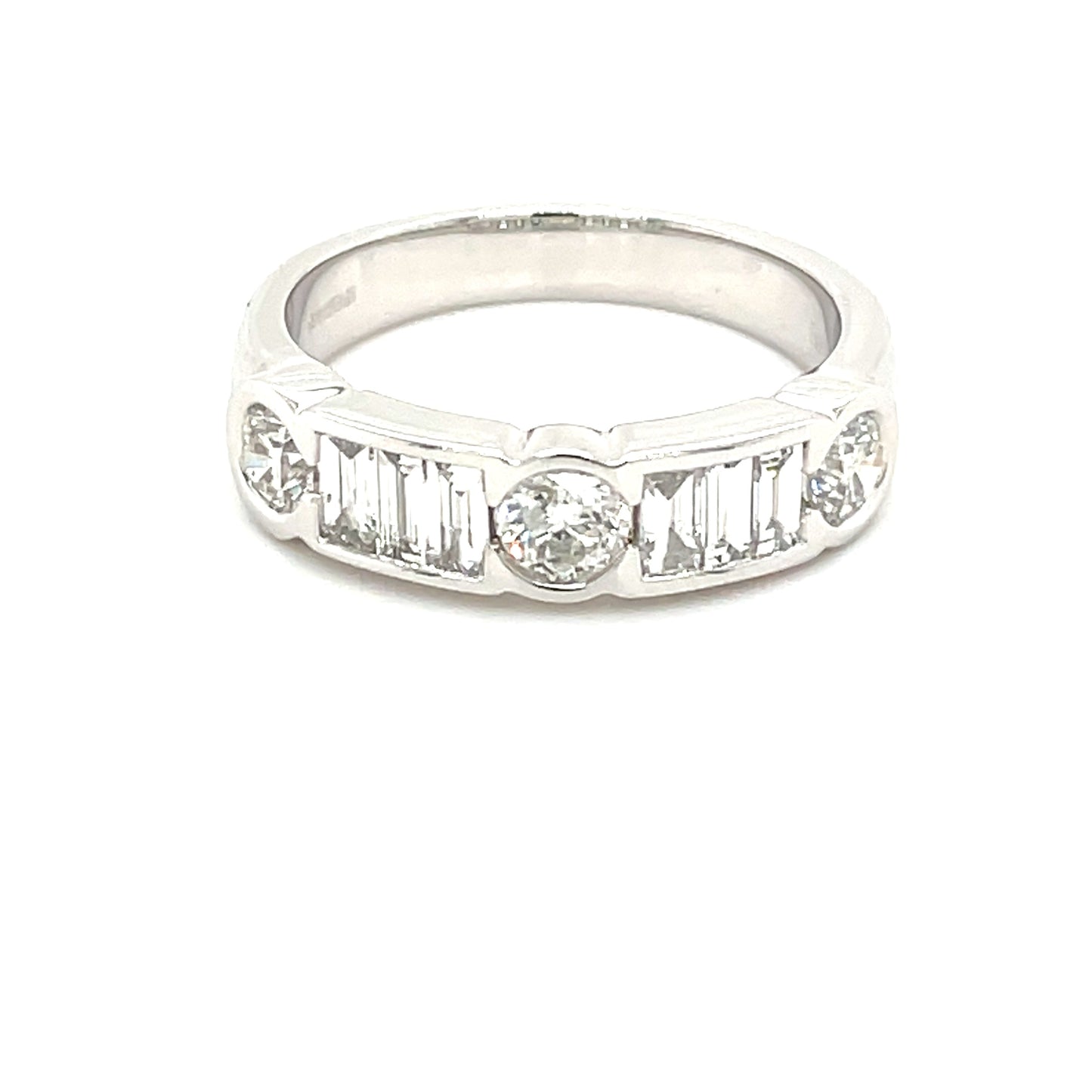 Round Brilliant and Baguette Cut Diamond 9 Stone Ring - 1.12cts Gardiner Brothers