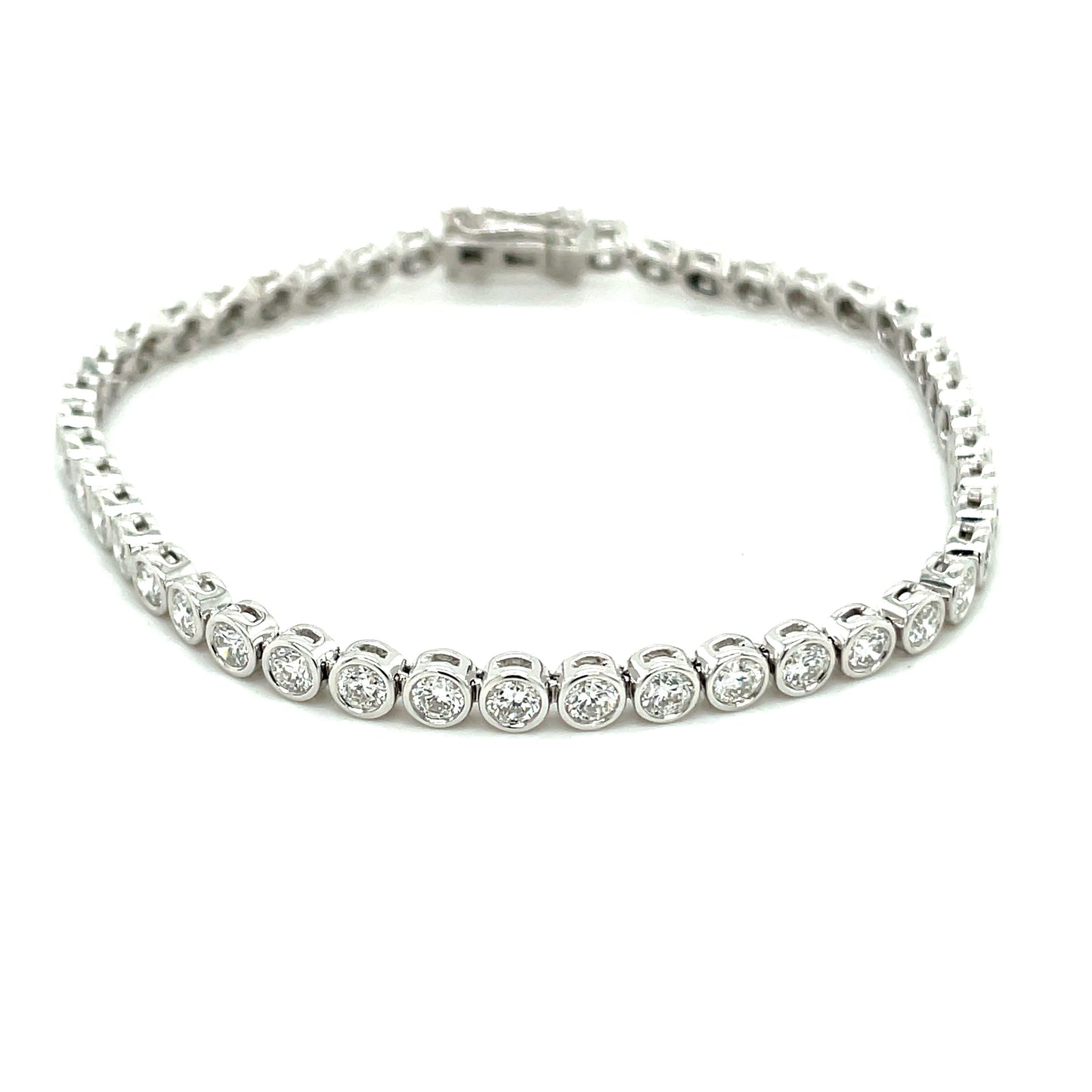 Round Brilliant Cut Diamond Rub-over Style Tennis Bracelet - 4.02cts Gardiner Brothers