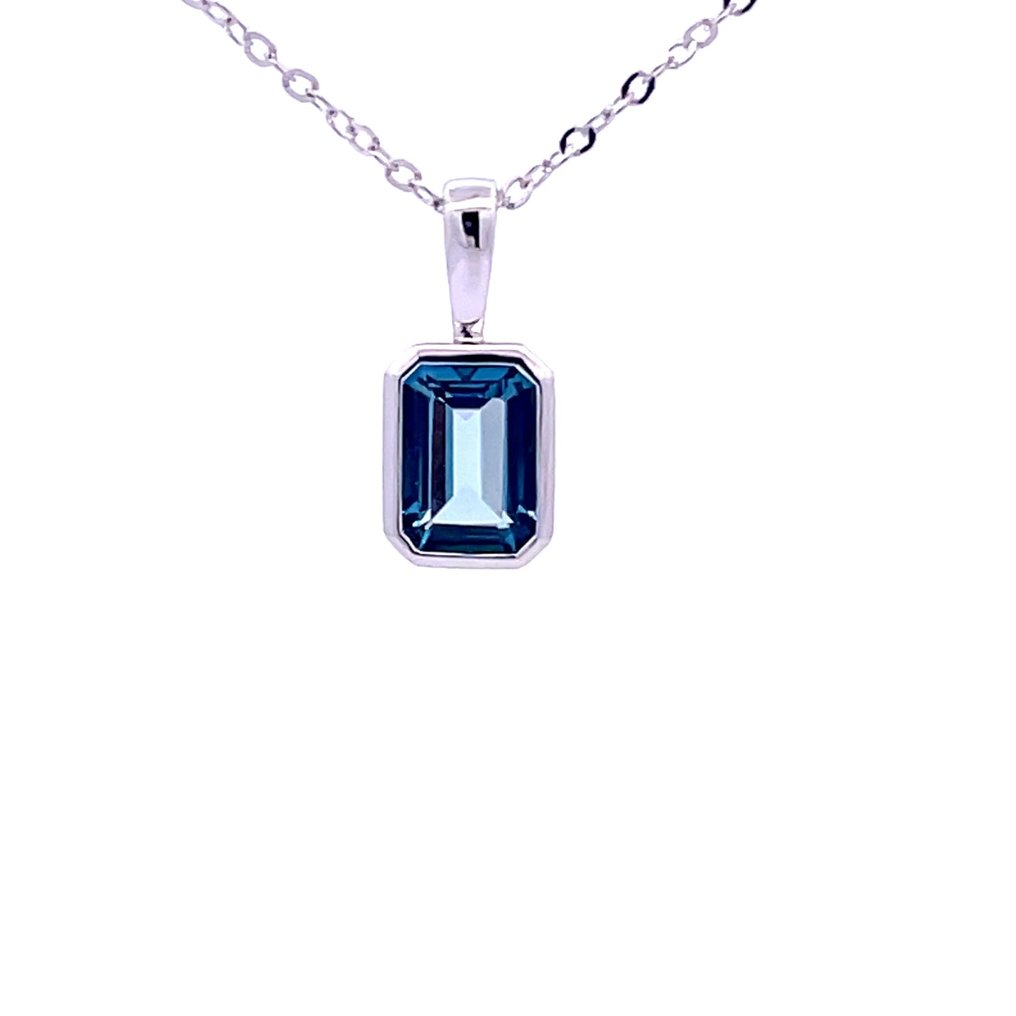 White Gold Octagonal London Blue Topaz Pendant Necklace Gardiner Brothers