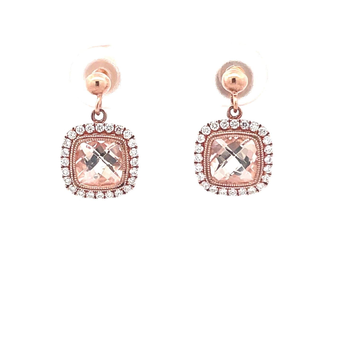 Rose Gold, Morganite and Diamond Halo Style Earrings Gardiner Brothers
