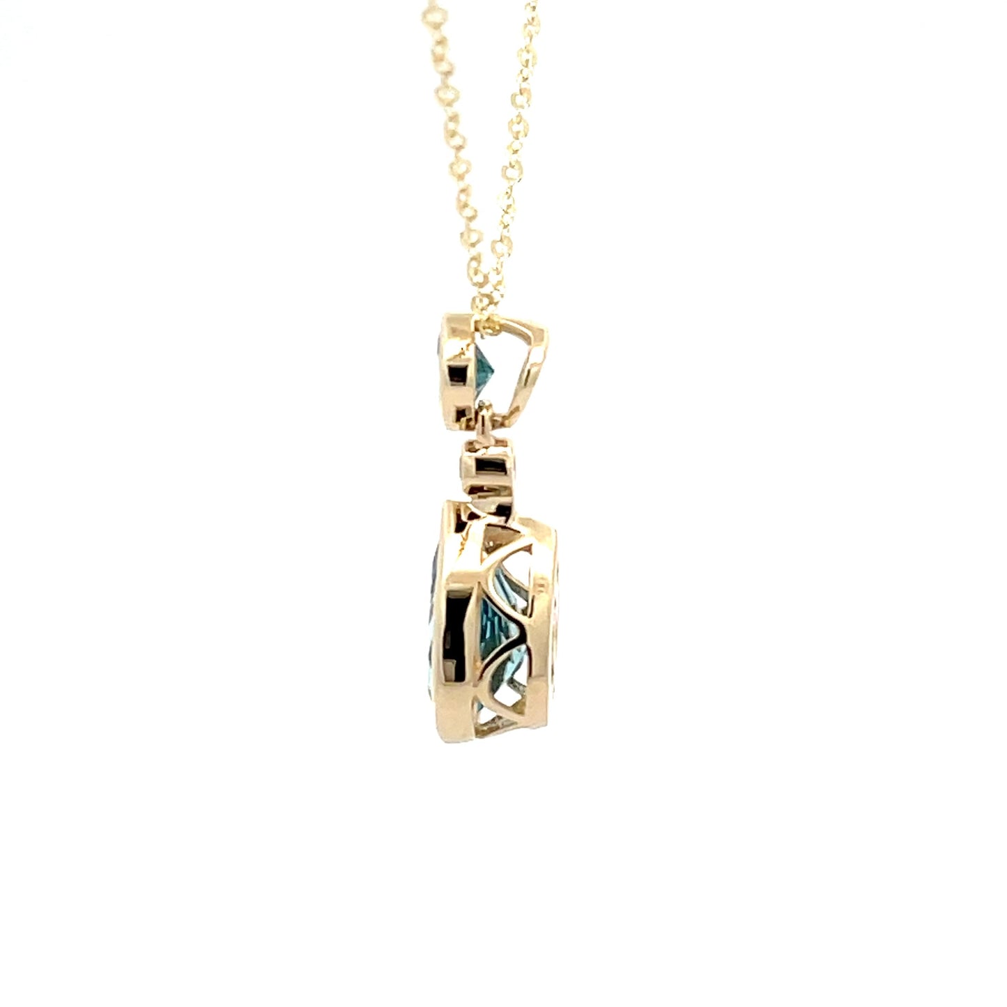 Yellow Gold Swiss Blue Topaz & Diamond Drop Pendant Necklace Gardiner Brothers
