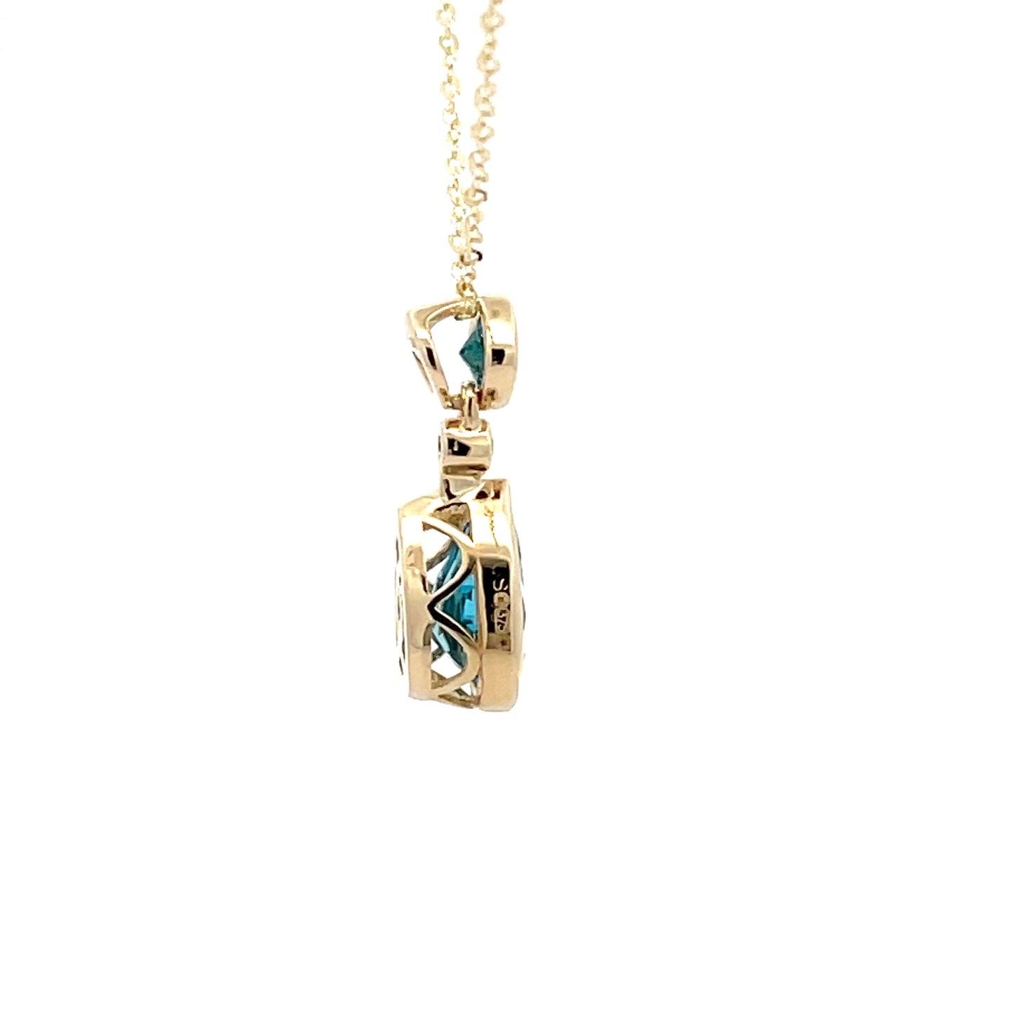 Yellow Gold Swiss Blue Topaz & Diamond Drop Pendant Necklace Gardiner Brothers