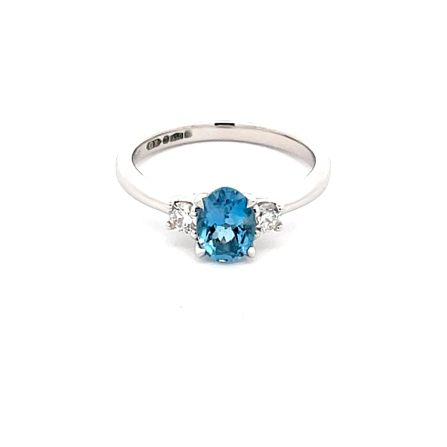 Aquamarine and Round Brilliant Cut Diamond 3 Stone Ring Gardiner Brothers