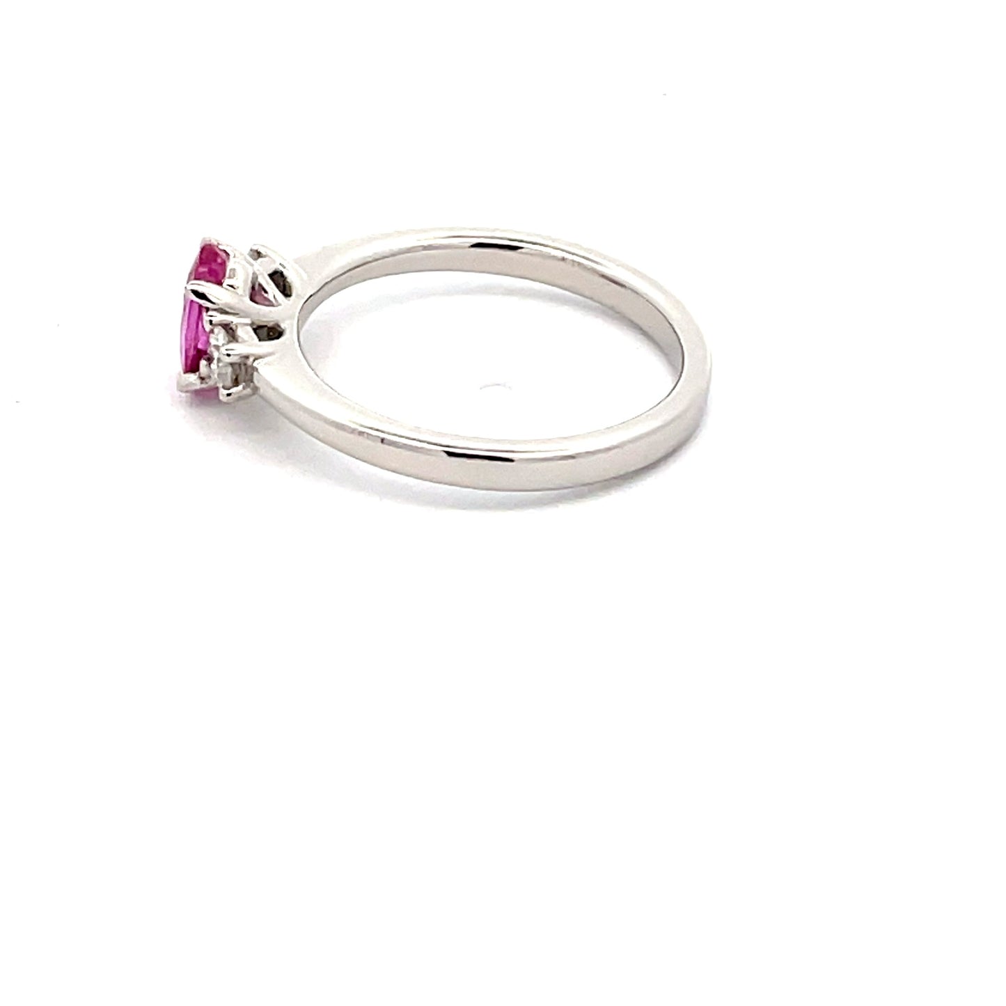 Pink Sapphire and Round Brilliant Cut Diamond 3 Stone Ring Gardiner Brothers