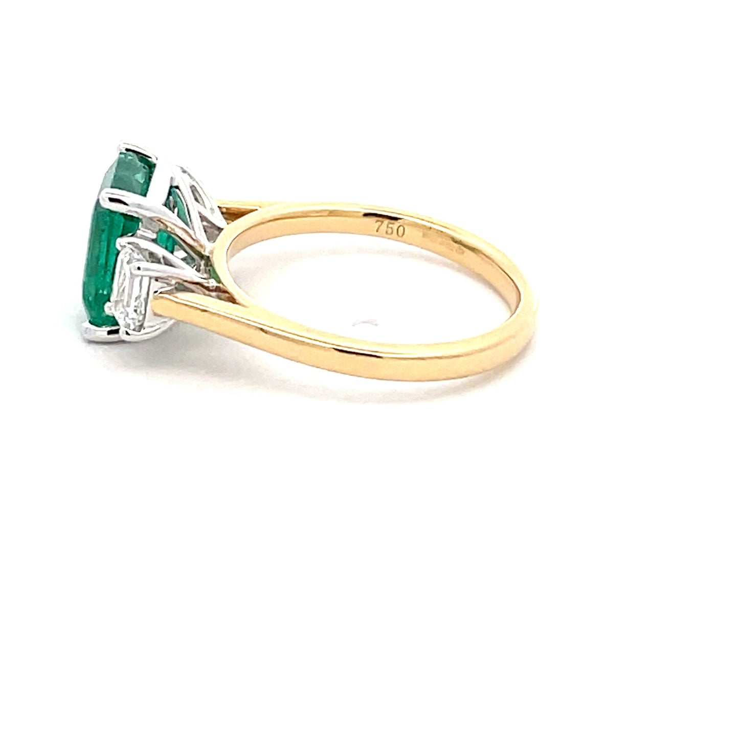 Octagonal Emerald and Emerald Cut Diamond 3 Stone Ring Gardiner Brothers