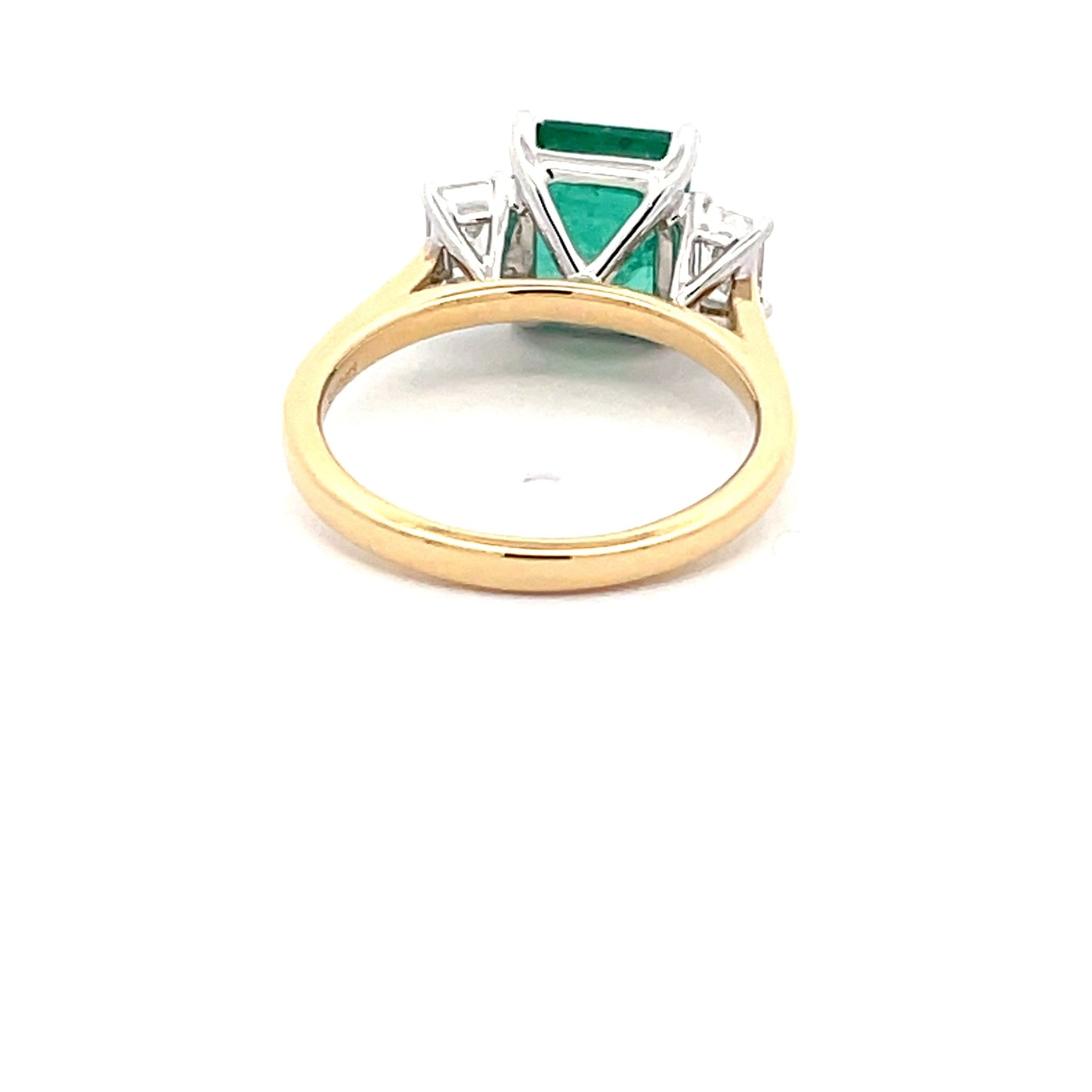 Octagonal Emerald and Emerald Cut Diamond 3 Stone Ring Gardiner Brothers