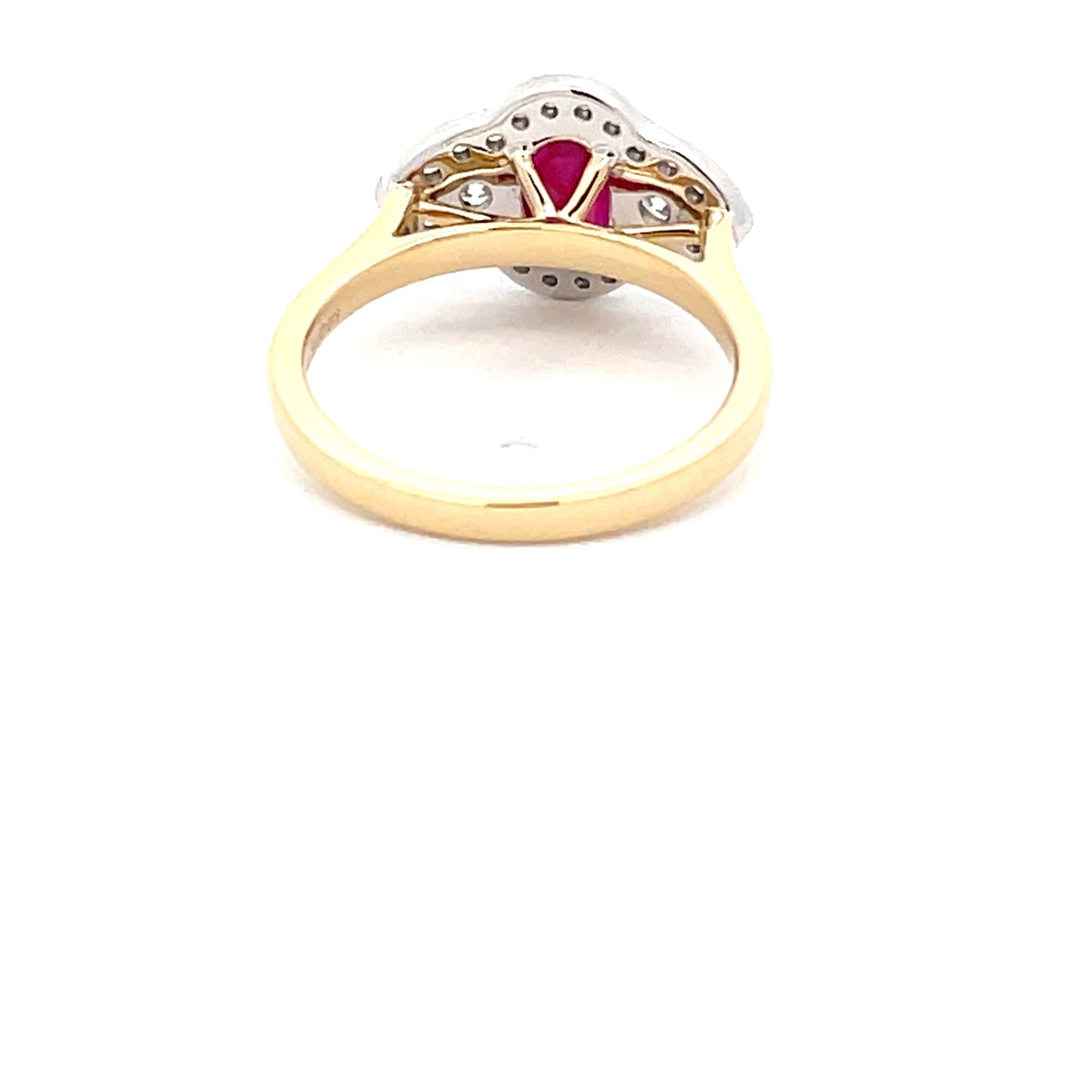Ruby and diamond vintage halo cluster style ring Gardiner Brothers