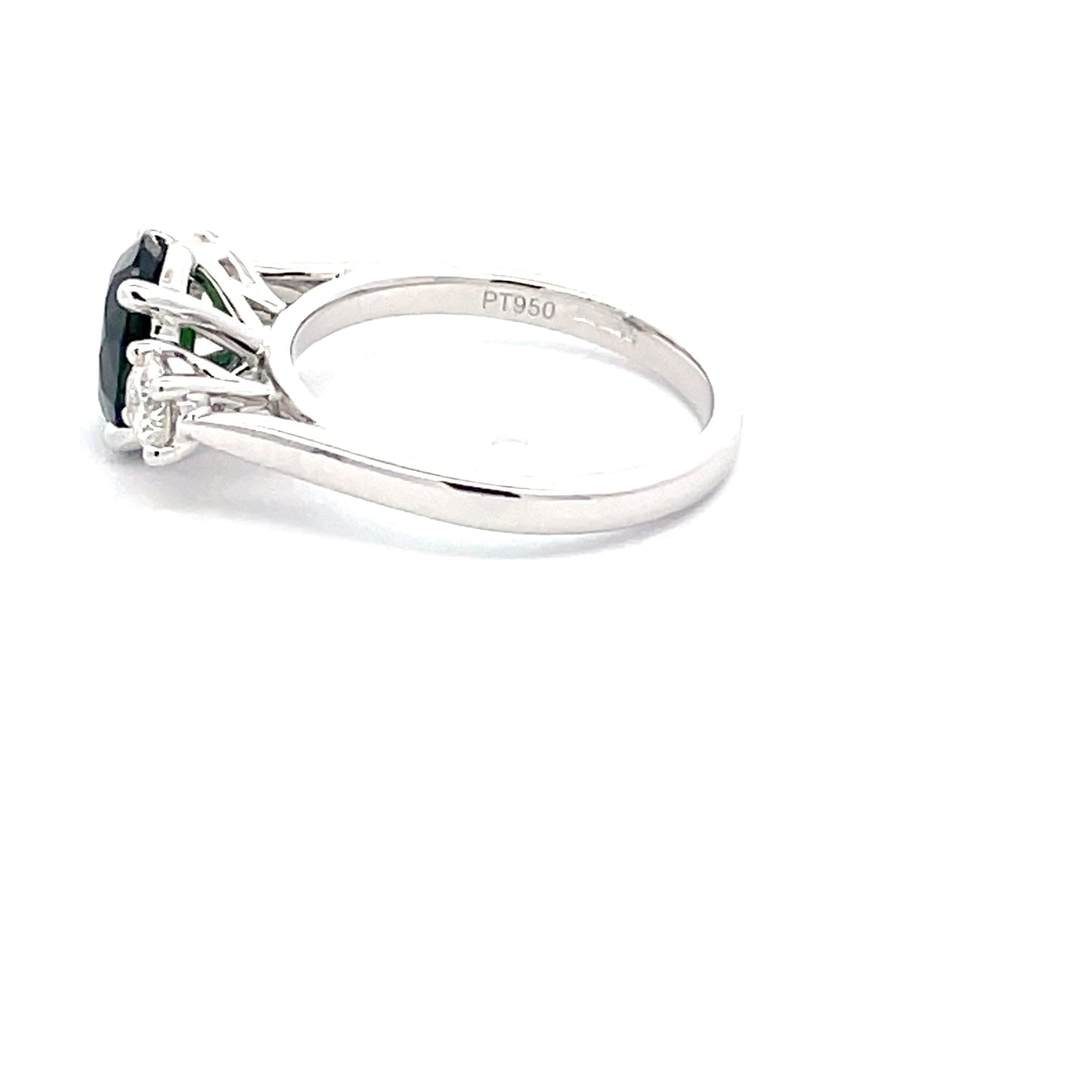 Teal Sapphire and Round Brilliant cut diamond 3 stone ring Gardiner Brothers