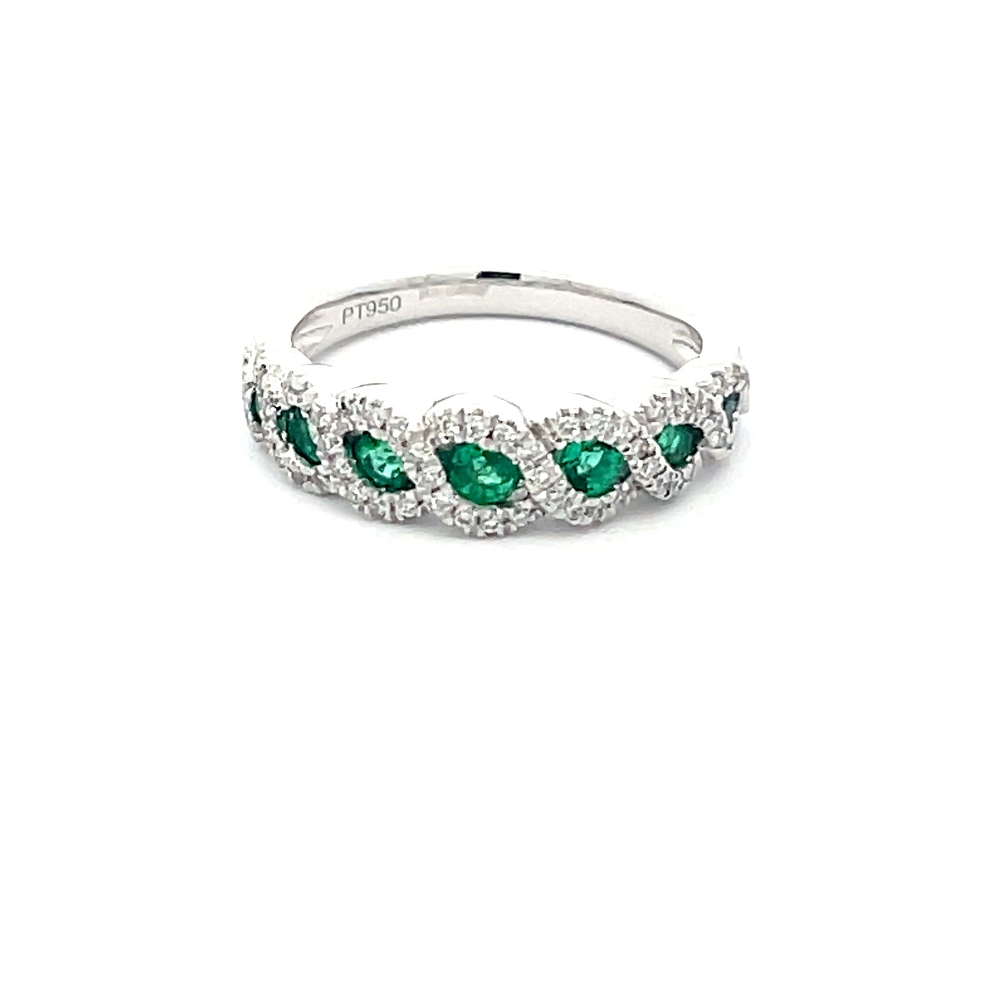 Emerald and Round Brilliant Cut Diamond Halo Style Dress Ring Gardiner Brothers