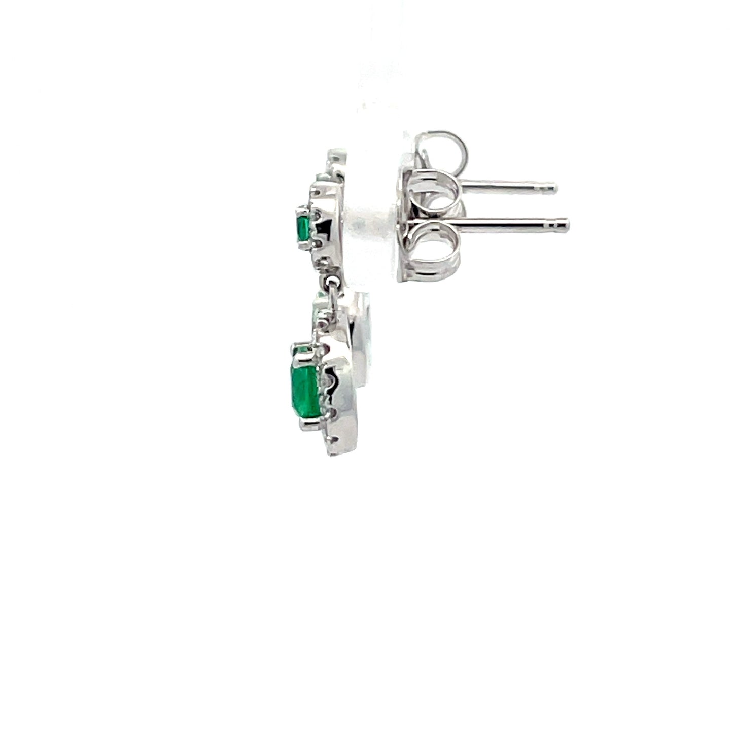 Emerald and diamond drop halo style earrings Gardiner Brothers