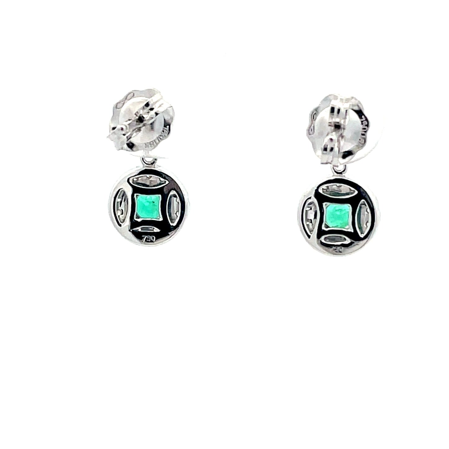 Emerald and diamond drop halo style earrings Gardiner Brothers