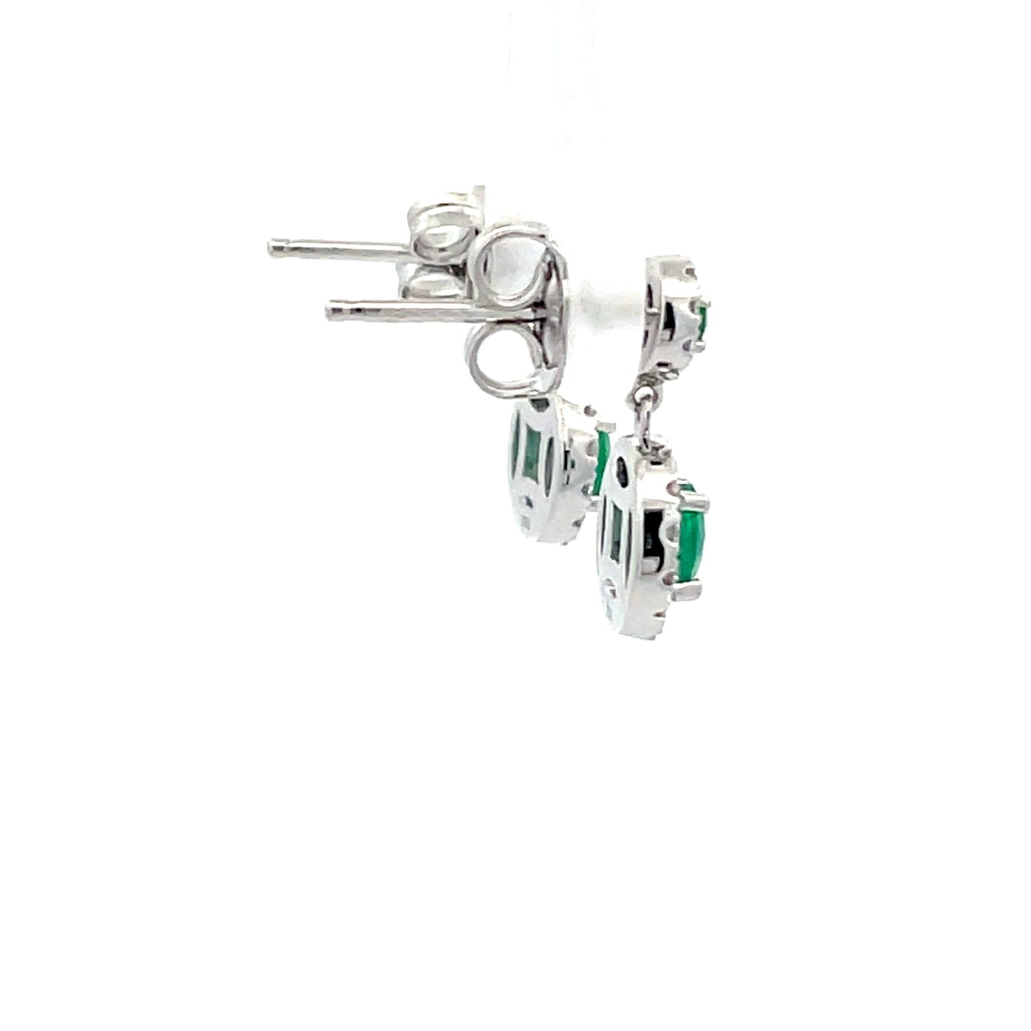 Emerald and diamond drop halo style earrings Gardiner Brothers