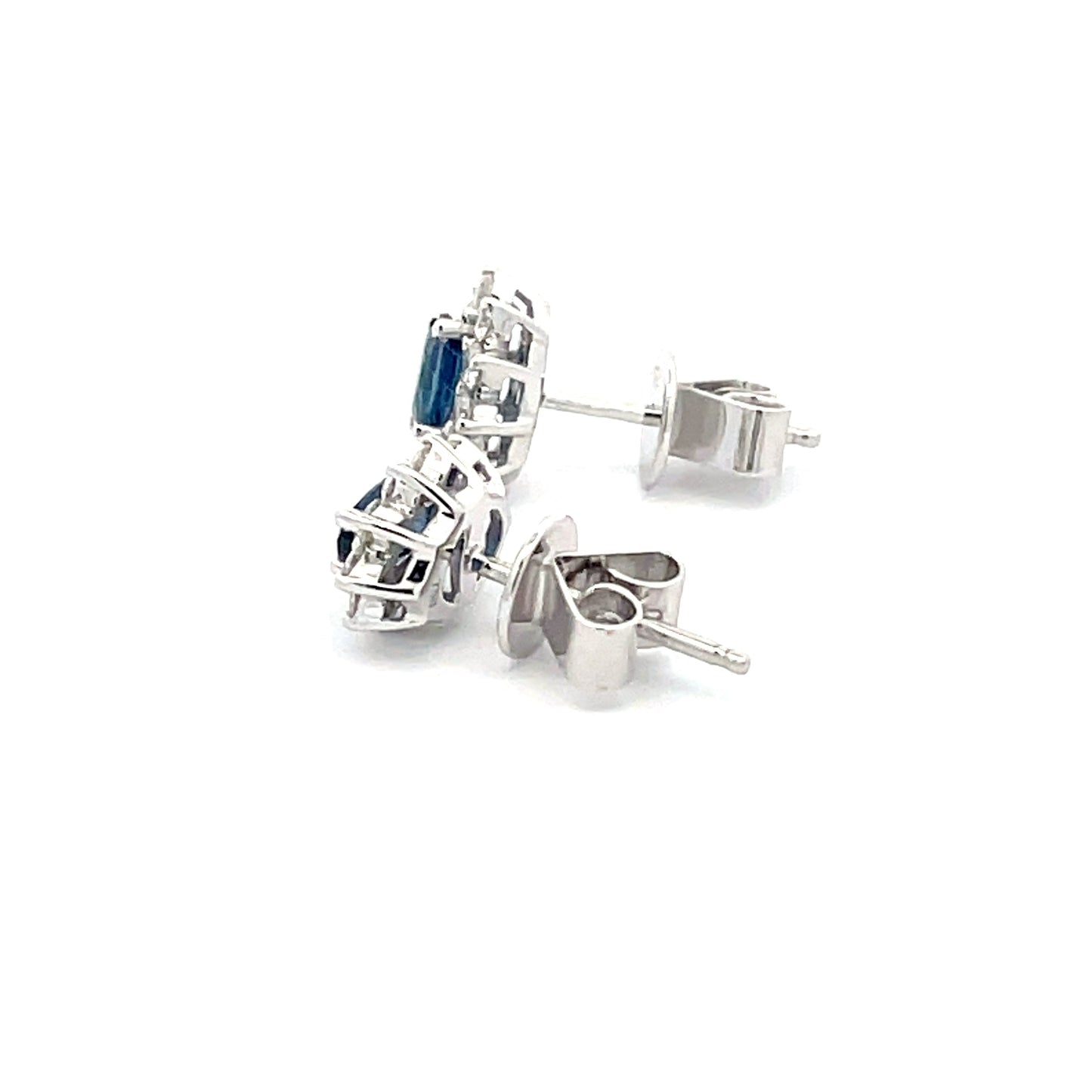 sapphire AND ROUND BRILLIANT CUT DIAMOND CLUSTER STYLE EARRINGS Gardiner Brothers