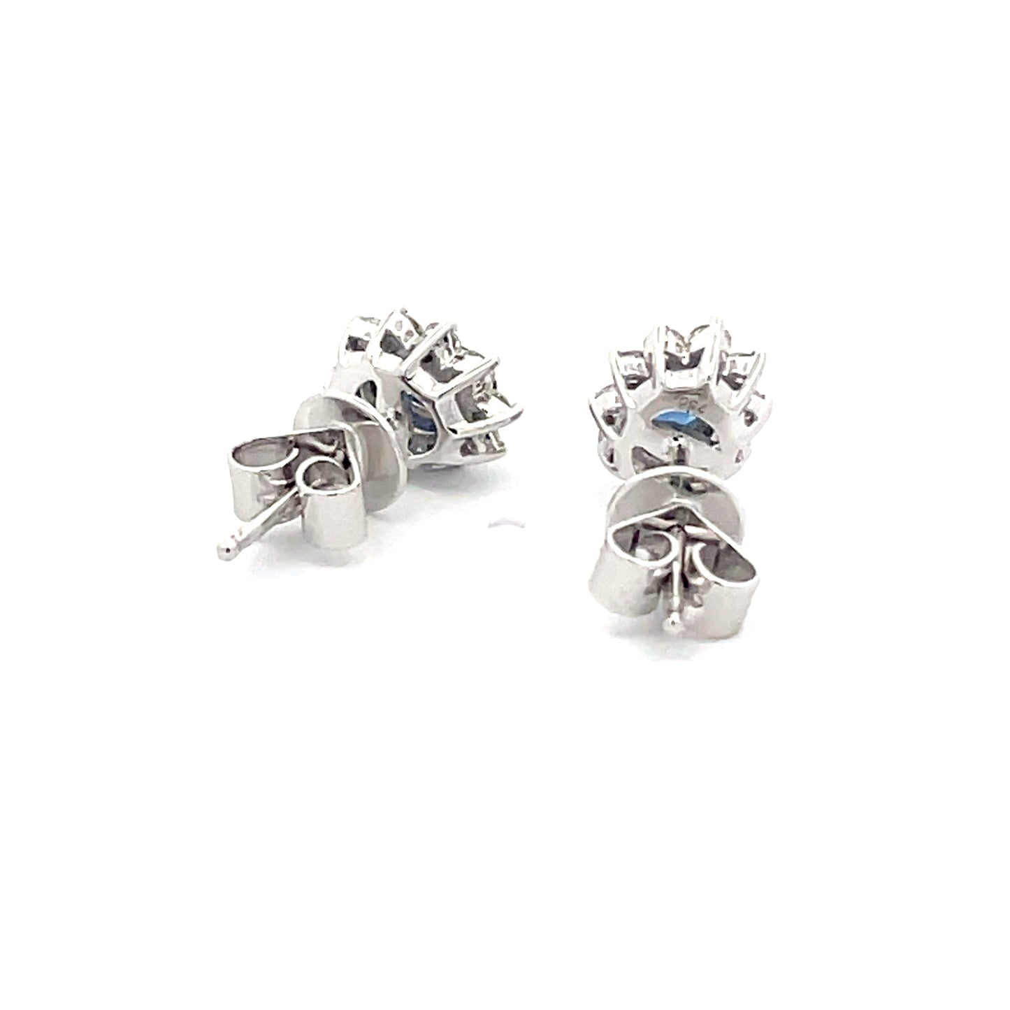 sapphire AND ROUND BRILLIANT CUT DIAMOND CLUSTER STYLE EARRINGS Gardiner Brothers