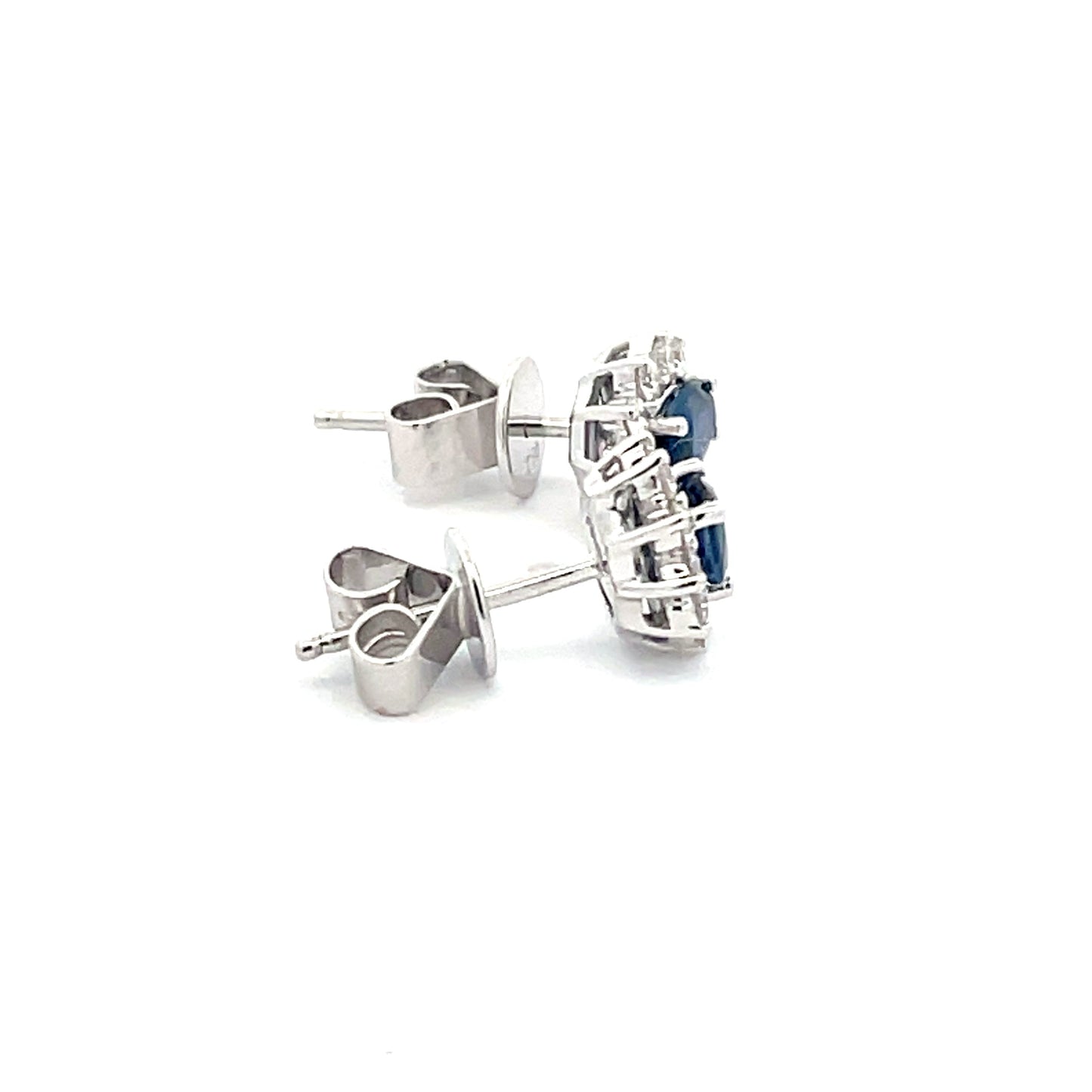 sapphire AND ROUND BRILLIANT CUT DIAMOND CLUSTER STYLE EARRINGS Gardiner Brothers