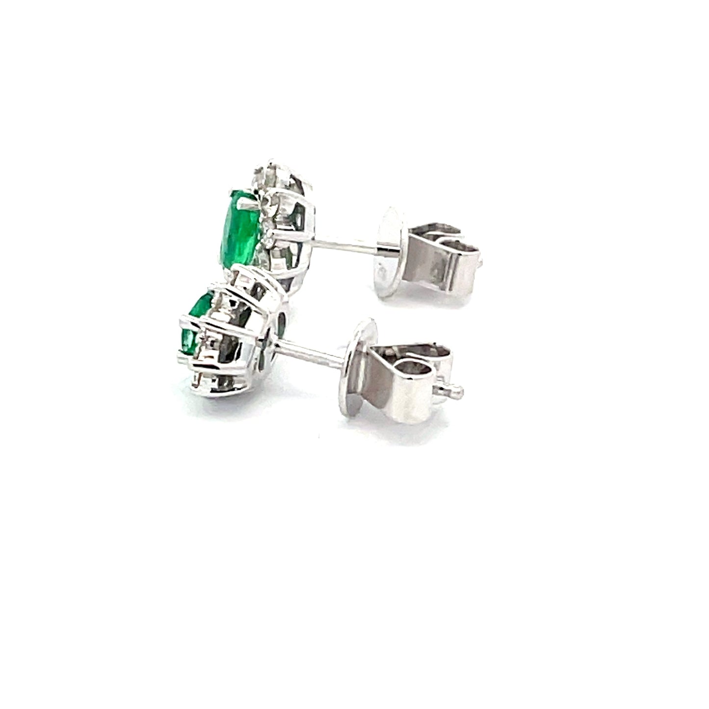 Emerald AND ROUND BRILLIANT CUT DIAMOND CLUSTER STYLE EARRINGS Gardiner Brothers