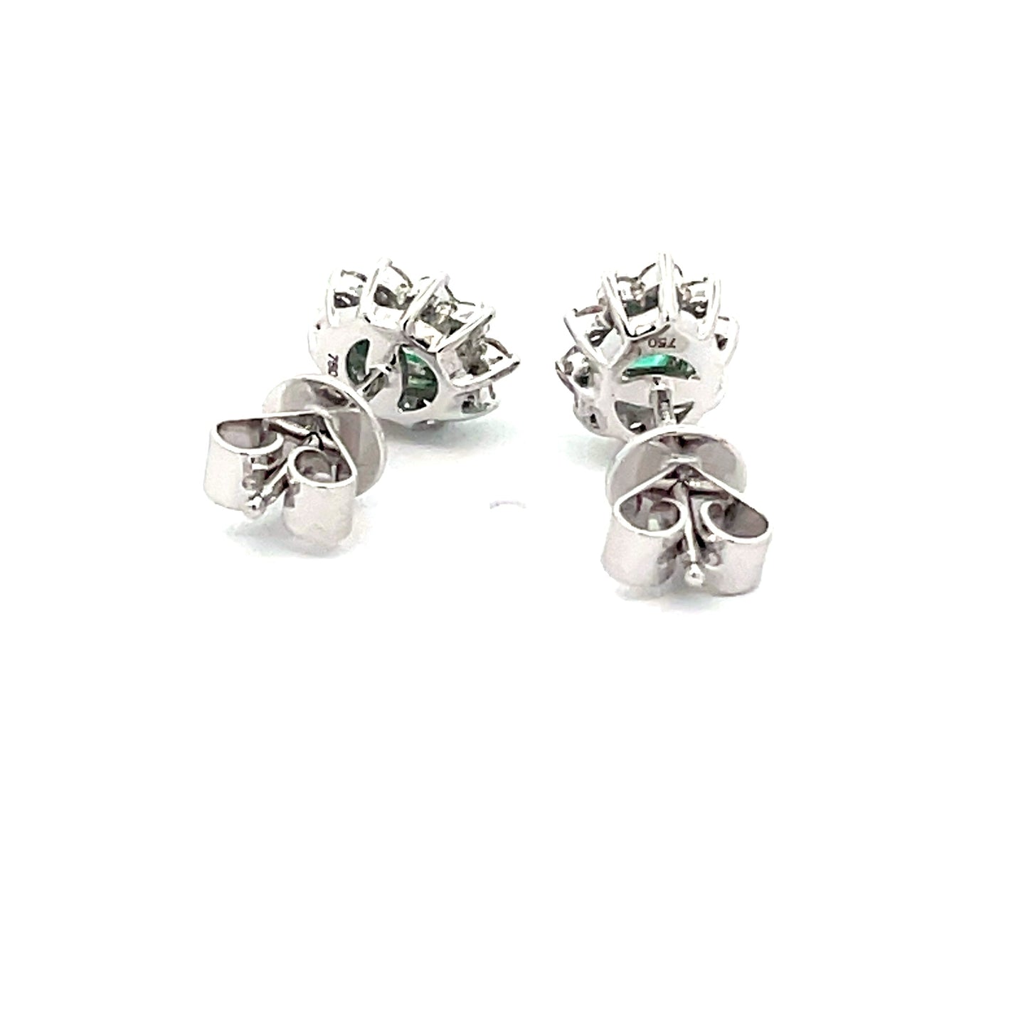 Emerald AND ROUND BRILLIANT CUT DIAMOND CLUSTER STYLE EARRINGS Gardiner Brothers