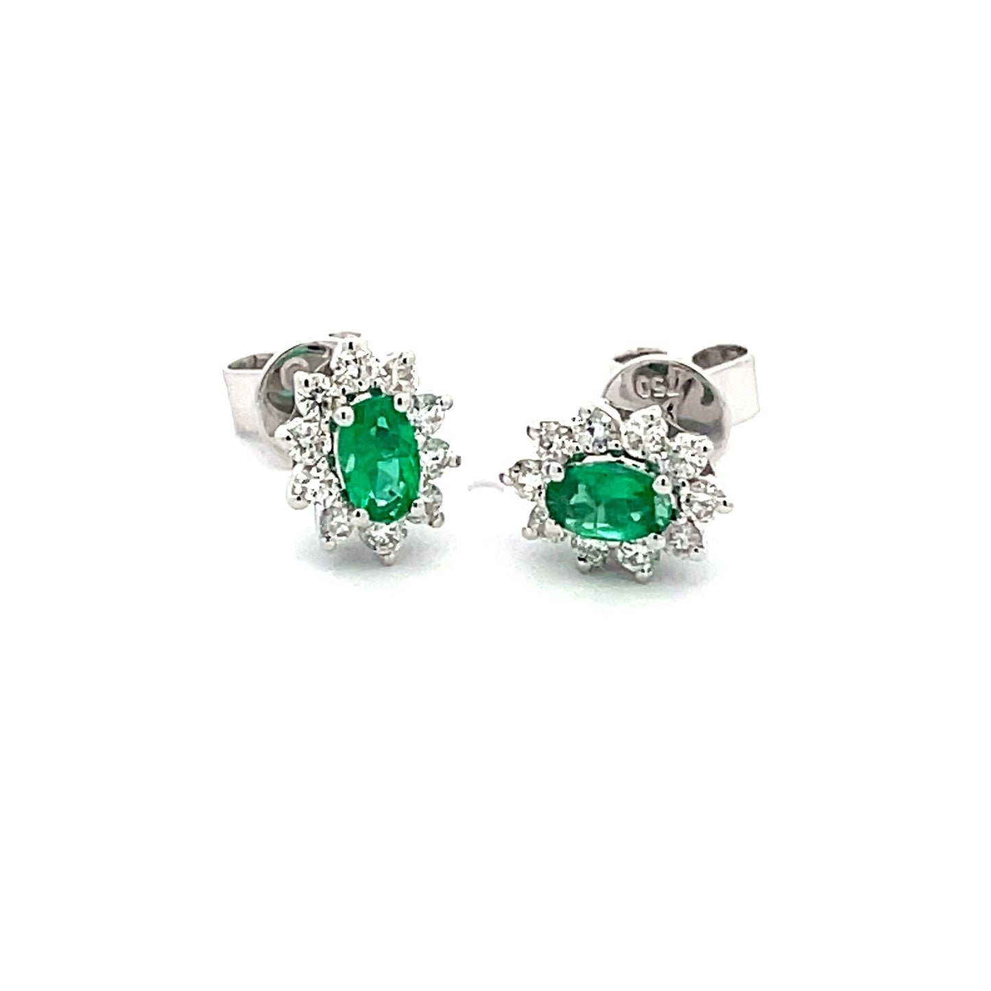 Emerald AND ROUND BRILLIANT CUT DIAMOND CLUSTER STYLE EARRINGS Gardiner Brothers