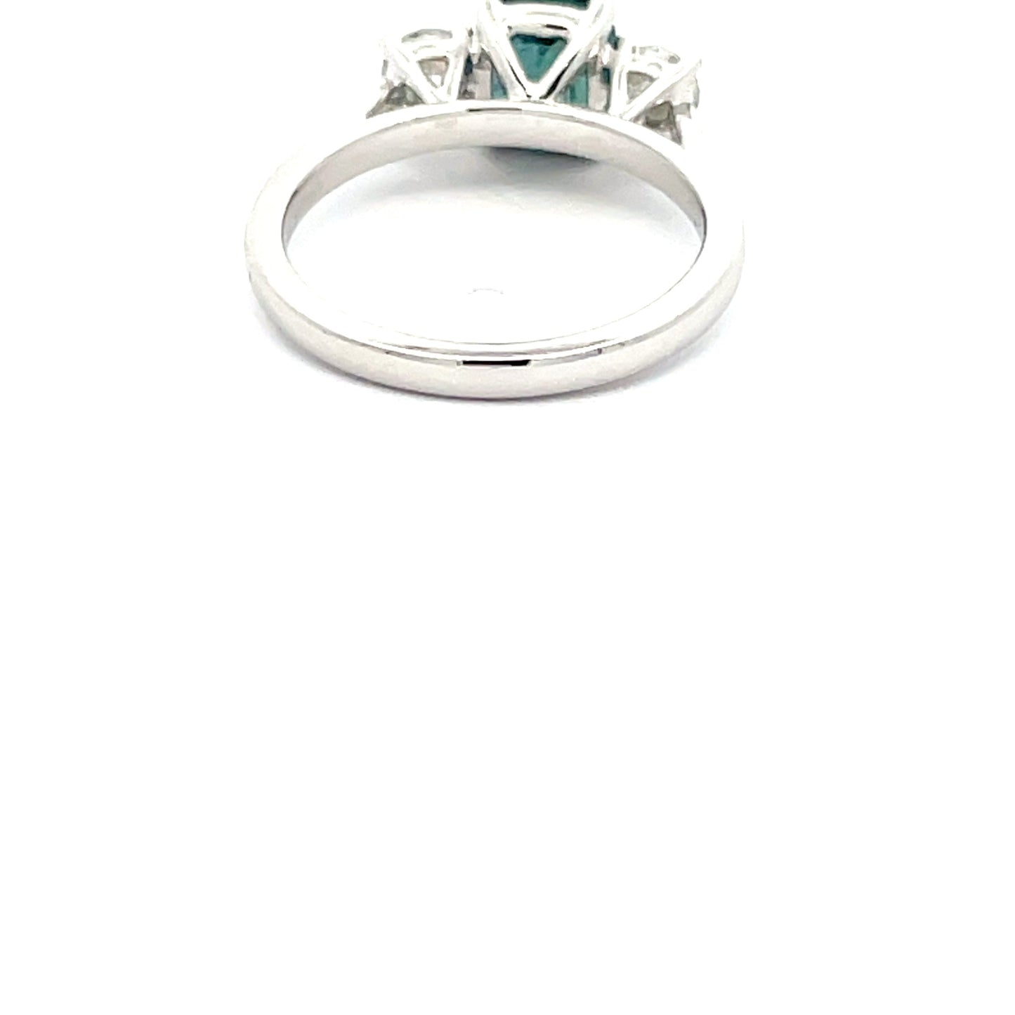 Teal Sapphire and Round Brilliant cut diamond 3 stone ring Gardiner Brothers