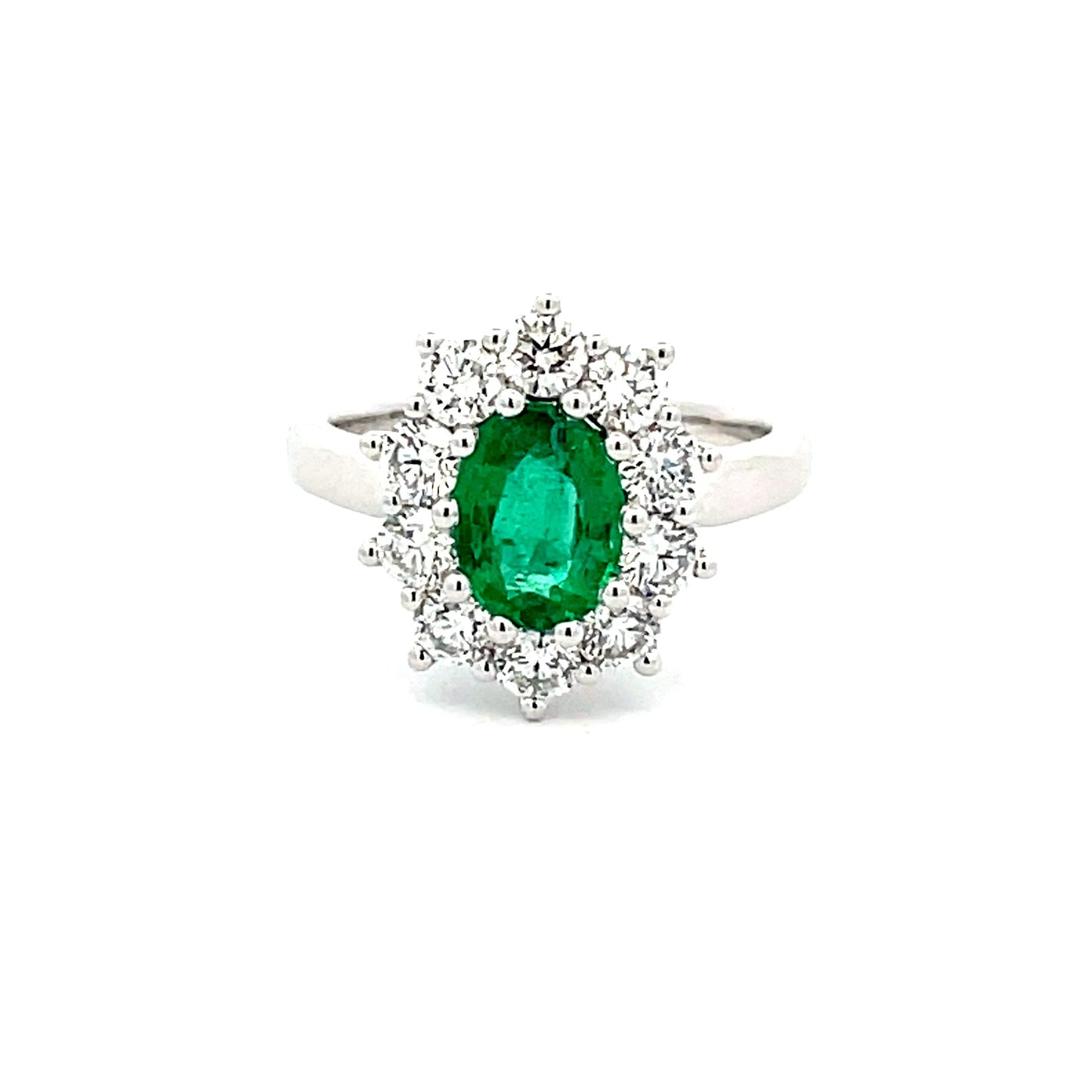 emerald AND ROUND BRILLIANT CUT DIAMOND CLUSTER STYLE RING Gardiner Brothers