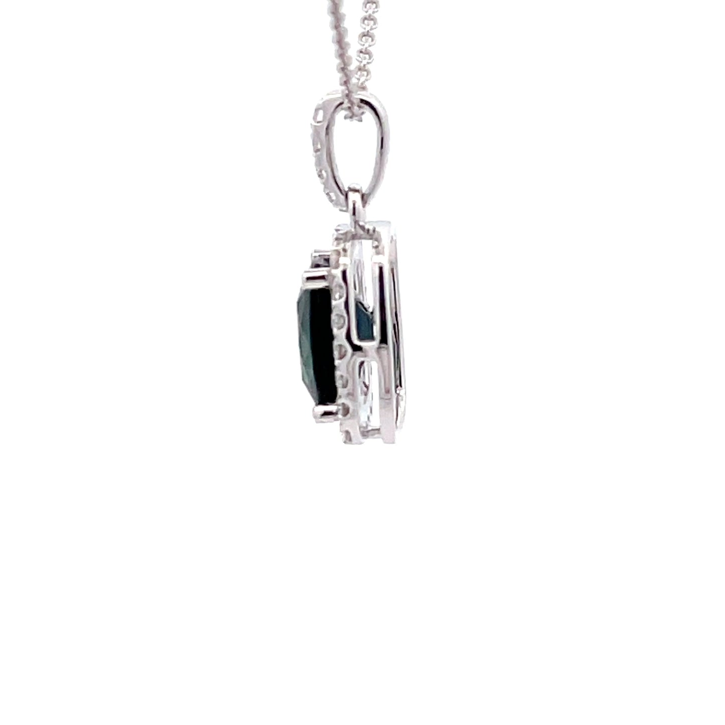 Teal Sapphire and Diamond halo Style pendant Gardiner Brothers