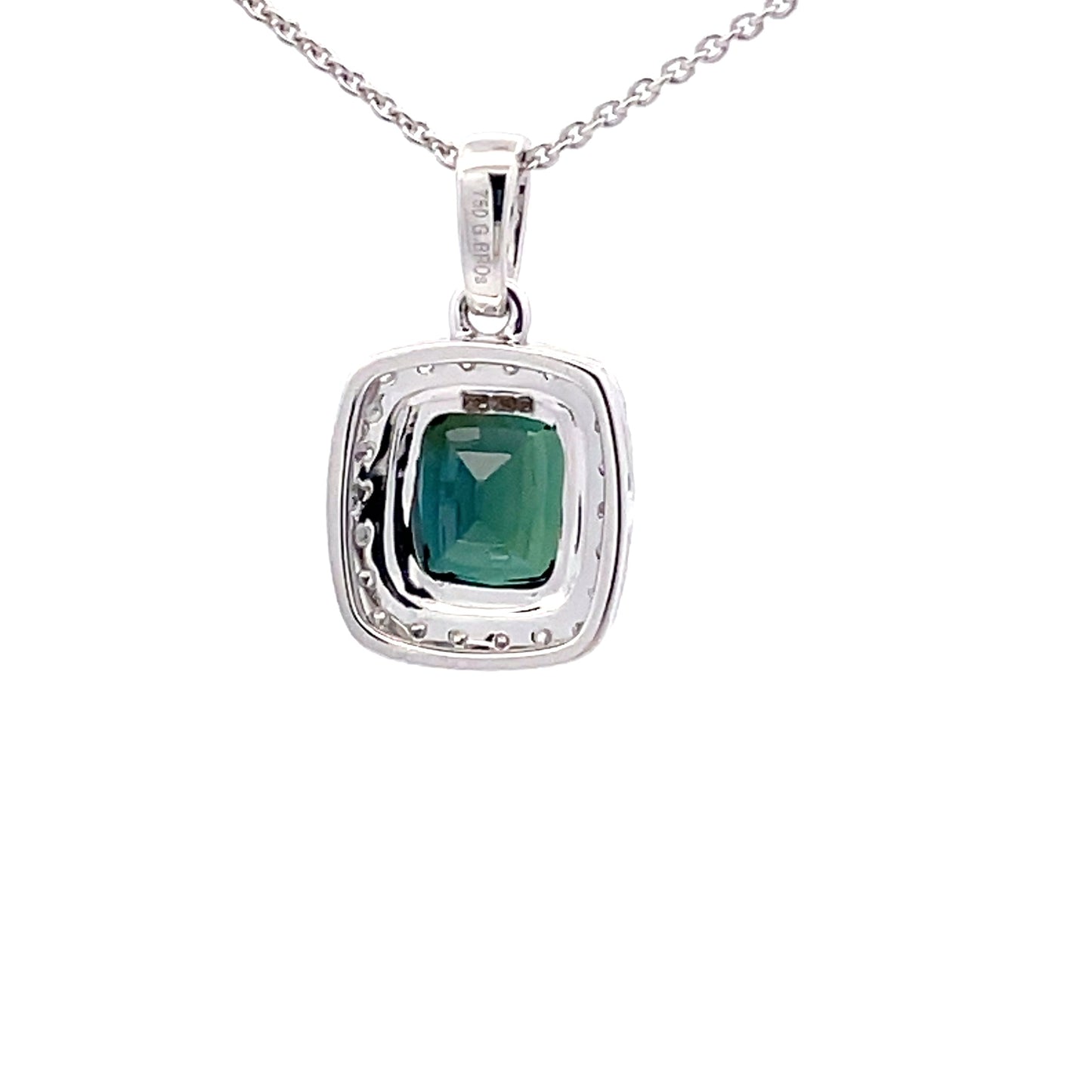 Teal Sapphire and Diamond halo Style pendant Gardiner Brothers