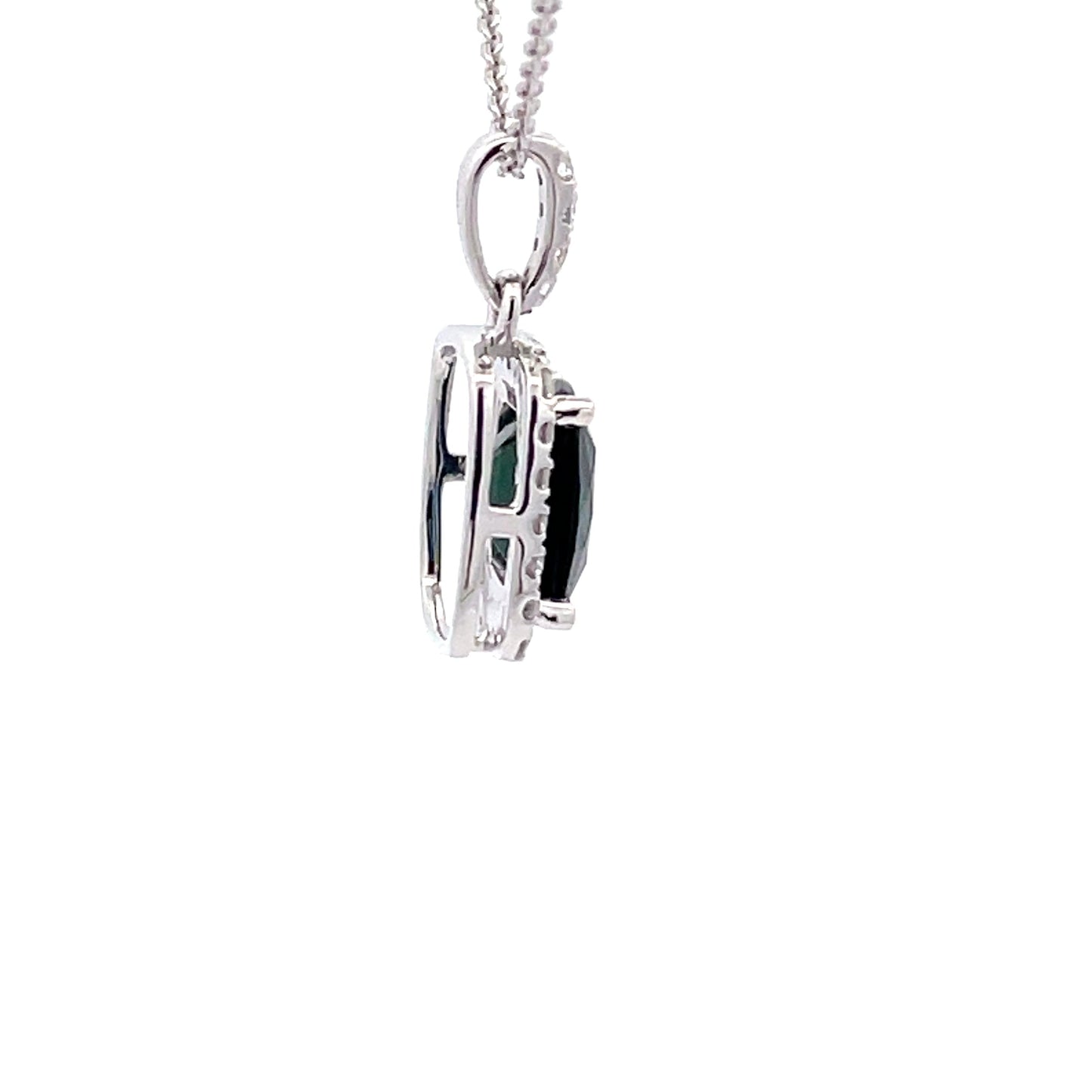 Teal Sapphire and Diamond halo Style pendant Gardiner Brothers